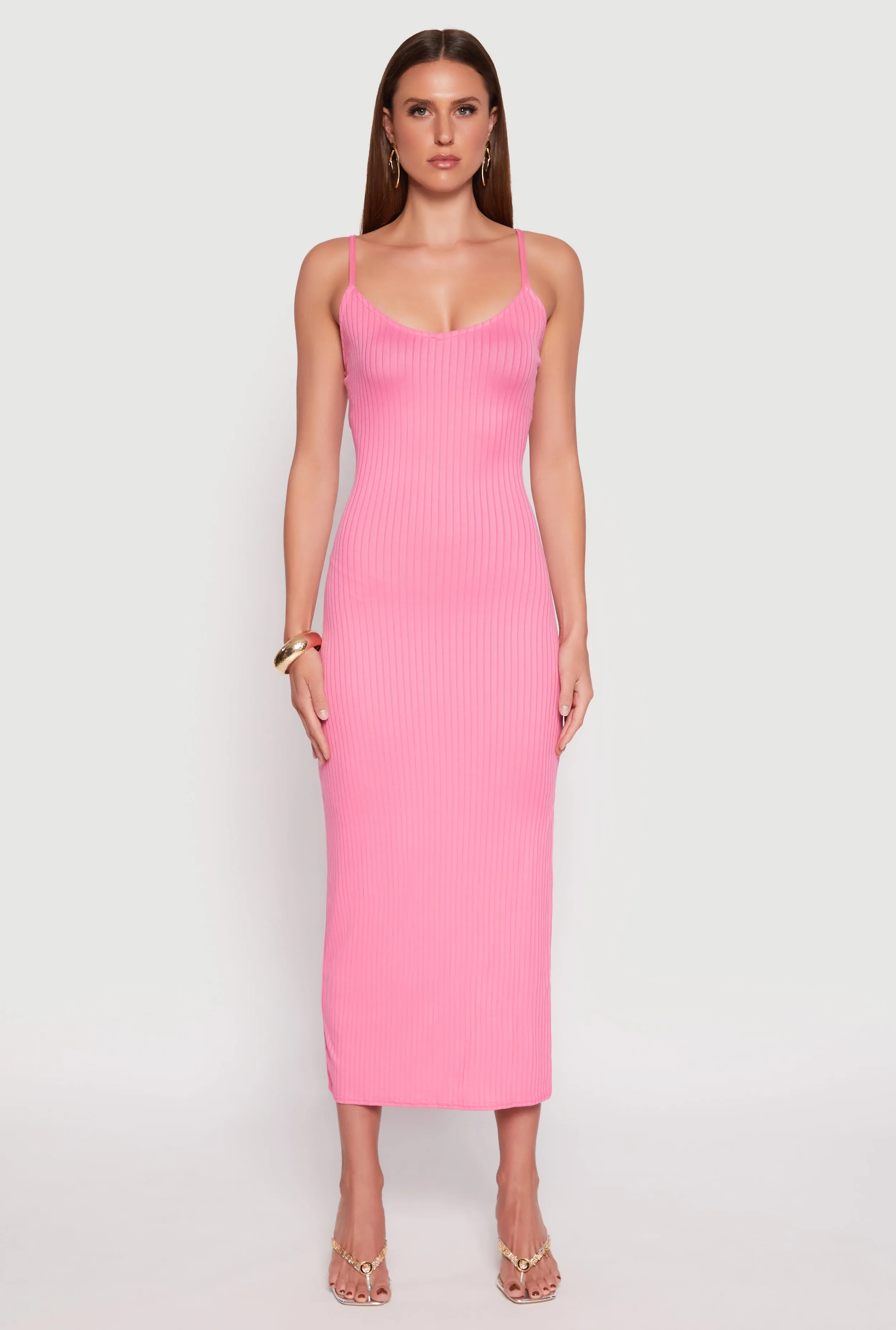 Ribbed Knit Side Slit Maxi Dress Dance Floor