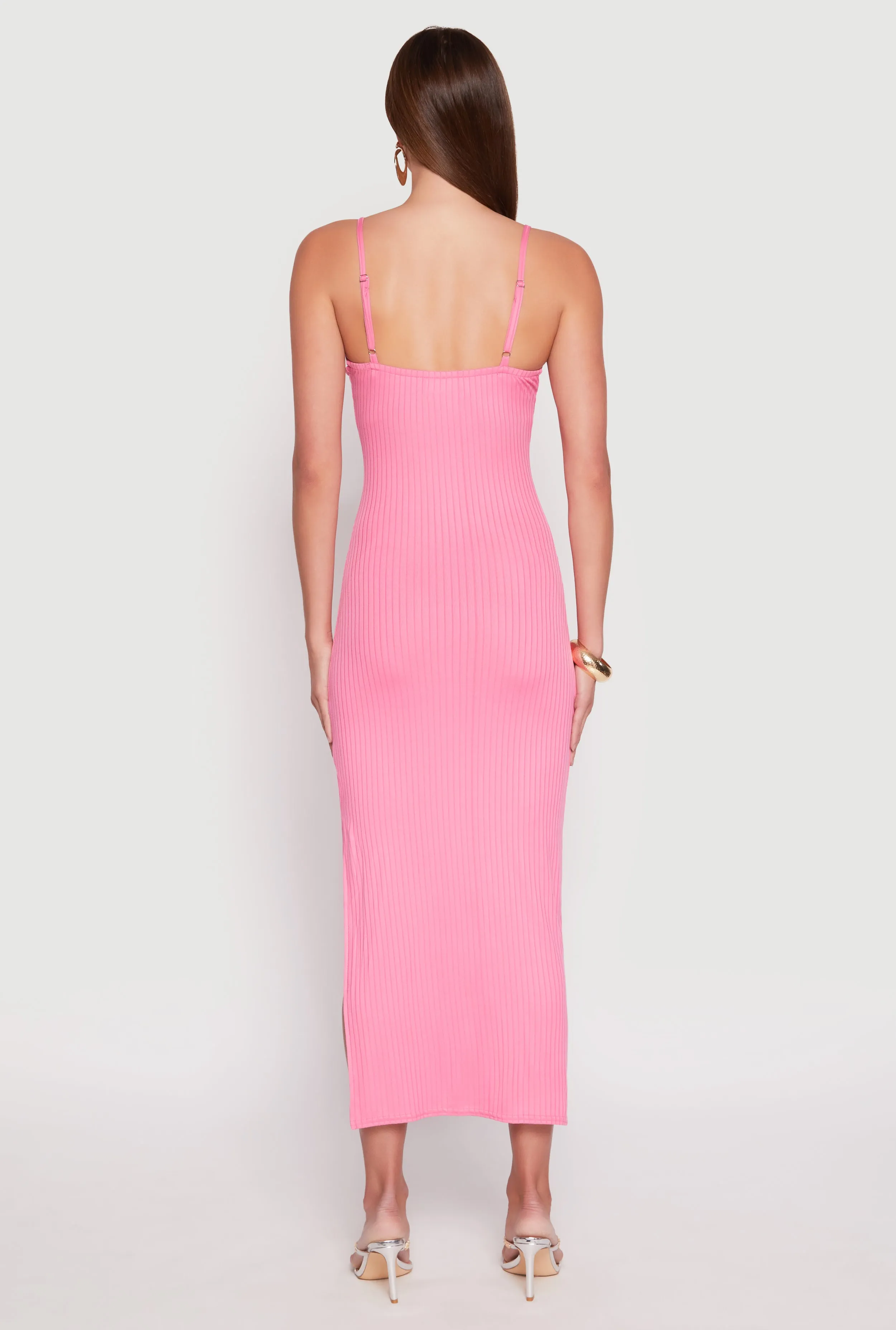 Cliff View Ribbed Knit Side Slit Maxi Dress