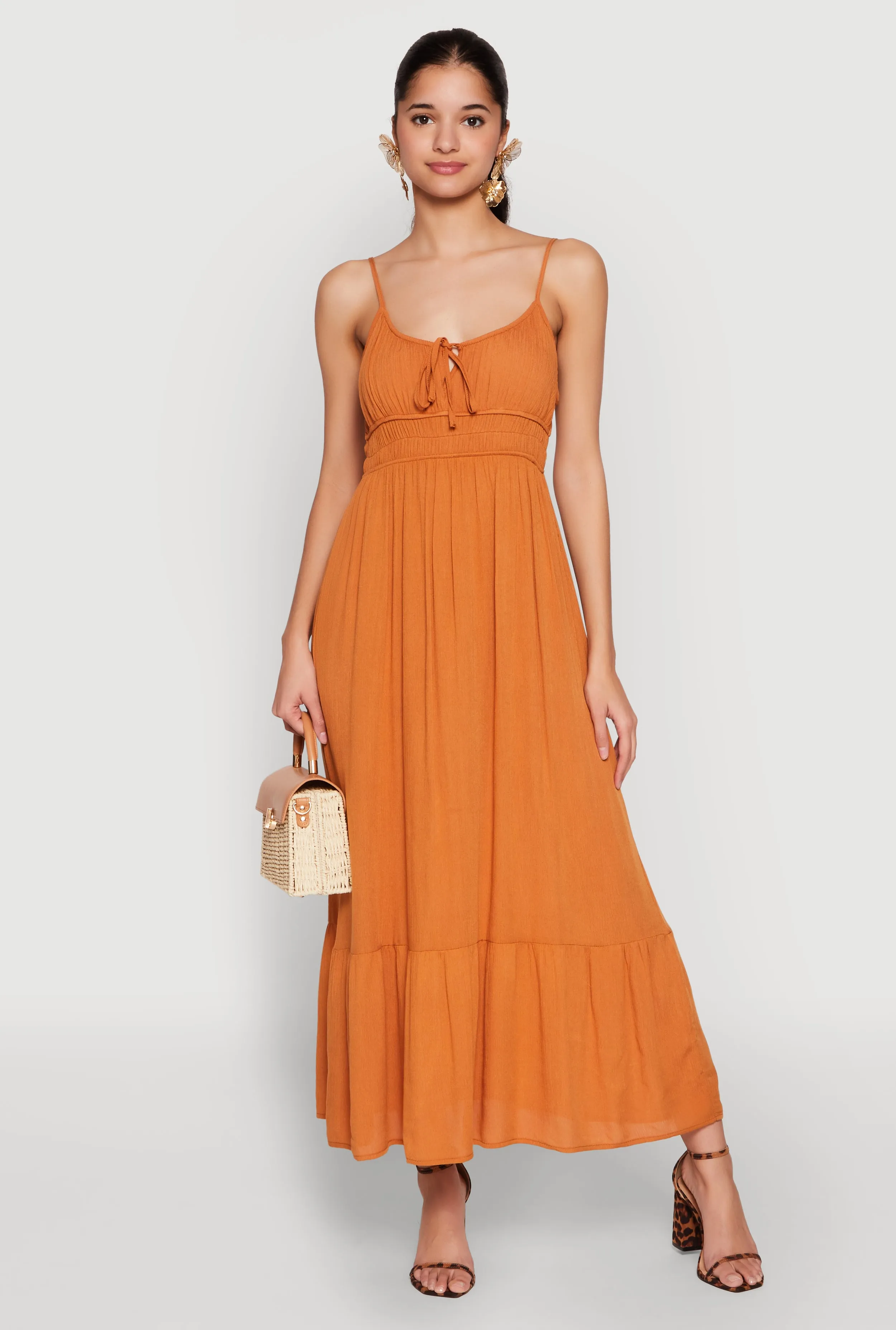 Gorgeous floor-length style Tie Front Keyhole Maxi Dress