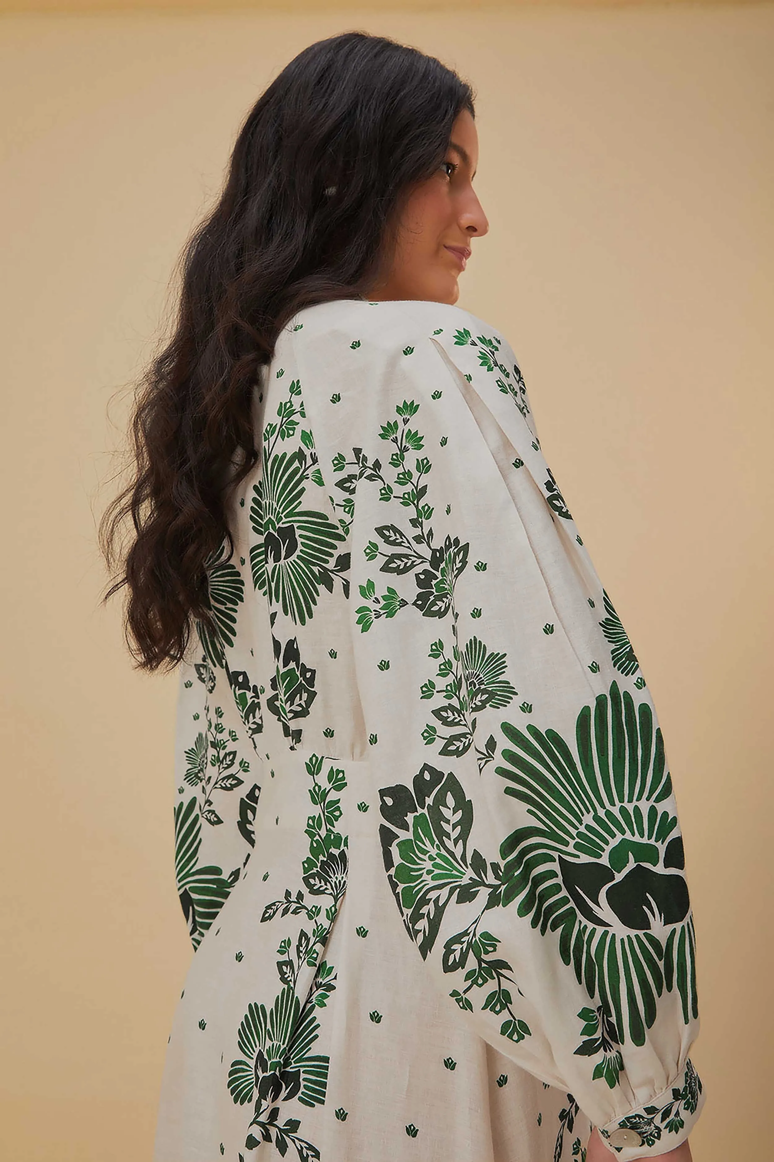 french chic Weave Glow Forest Soul Off-White Maxi Dress