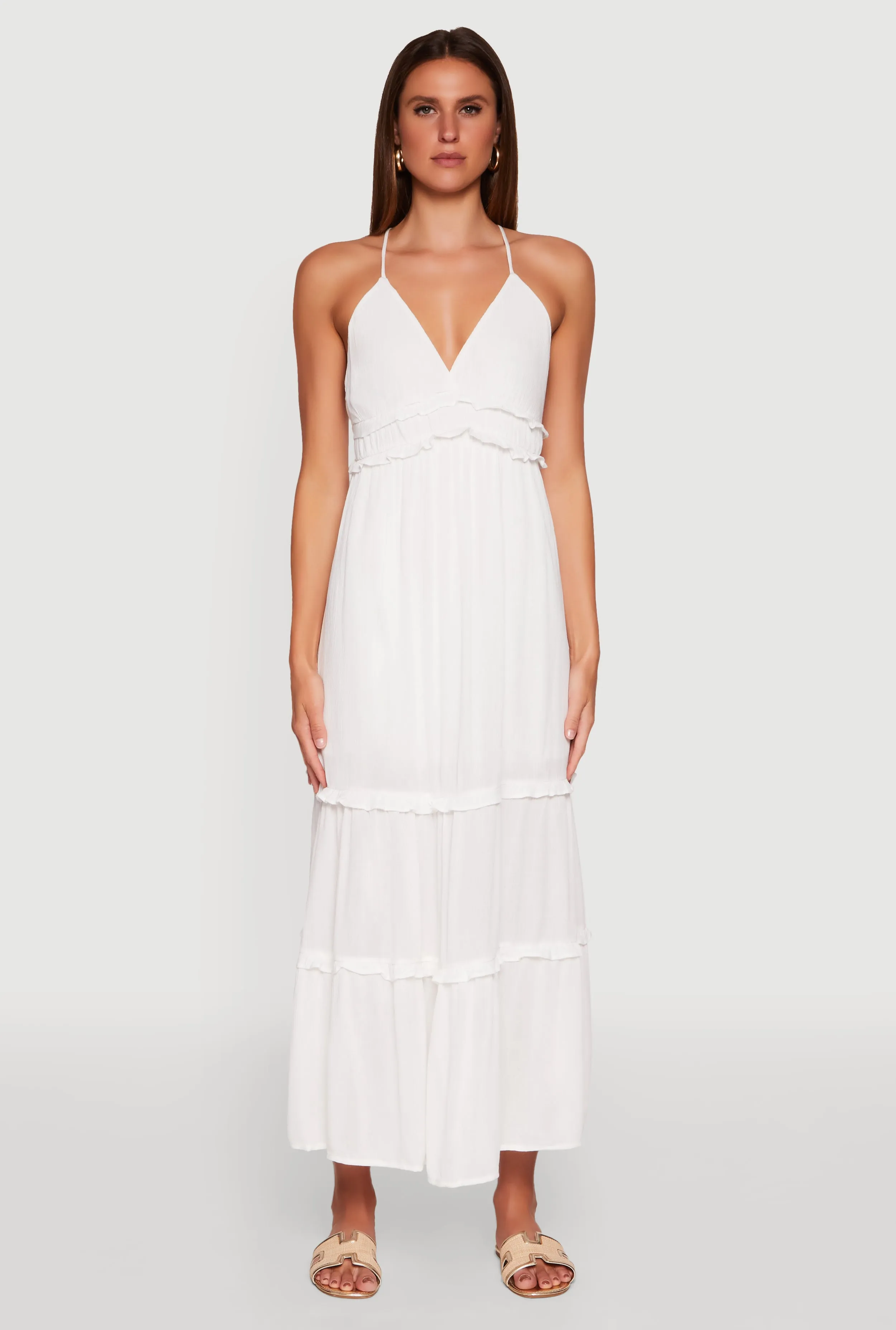 Gauze Knit Sleeveless Maxi Tiered Sundress Photo Time Moonlit Shore