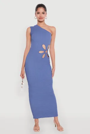 Trendy One Shoulder Flower Cut Out Maxi Dress Stylish spring maxi Galaxy Mist