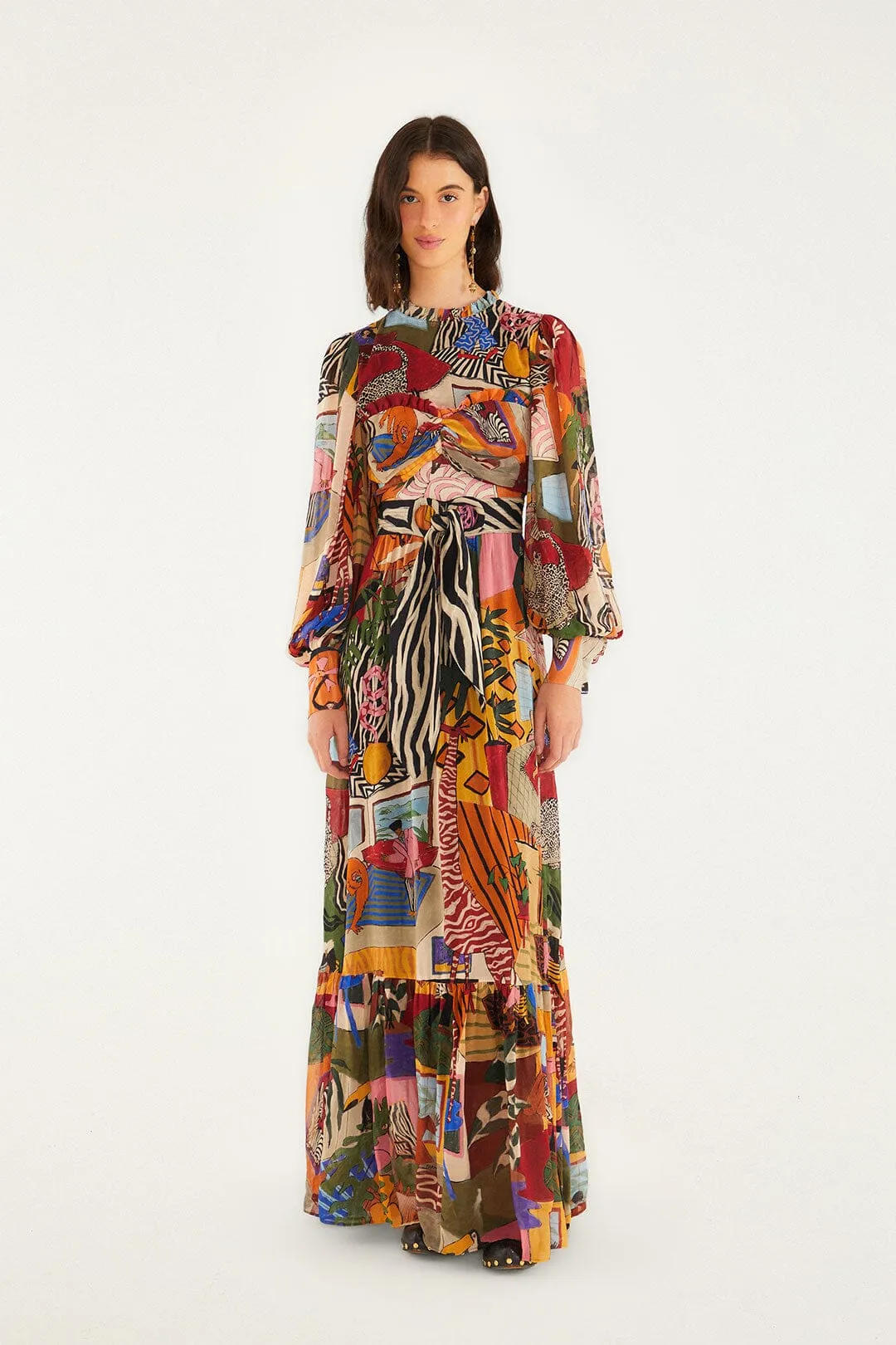 Ocean Breeze Shimmer Sky Tropical Multicolor Long Sleeve Maxi Dress