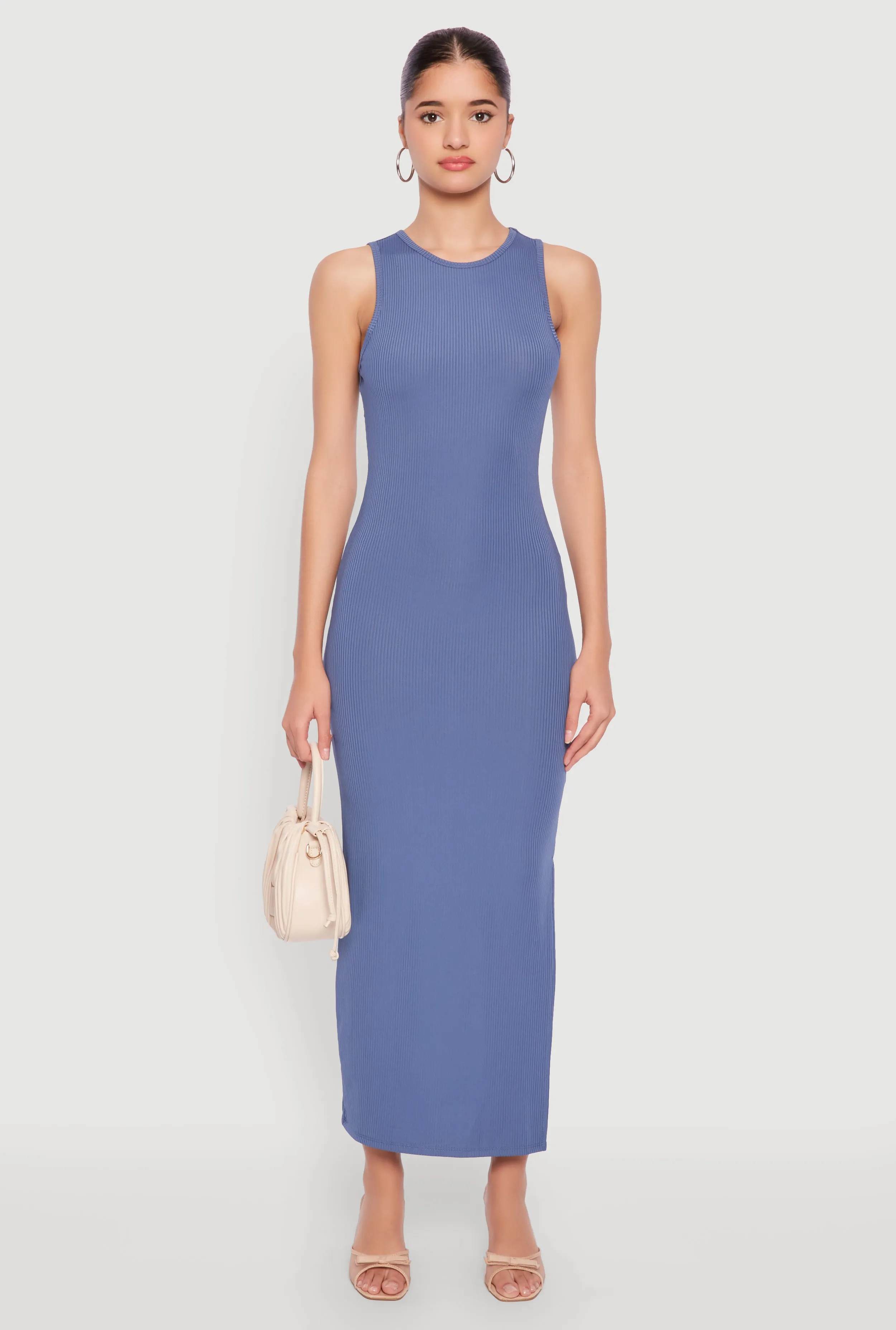 The relaxed fit of this maxi dress offers a casual yet elegant appearance for any occasion Layer Ready Ribbed Knit Side Slit Tank Maxi Dress