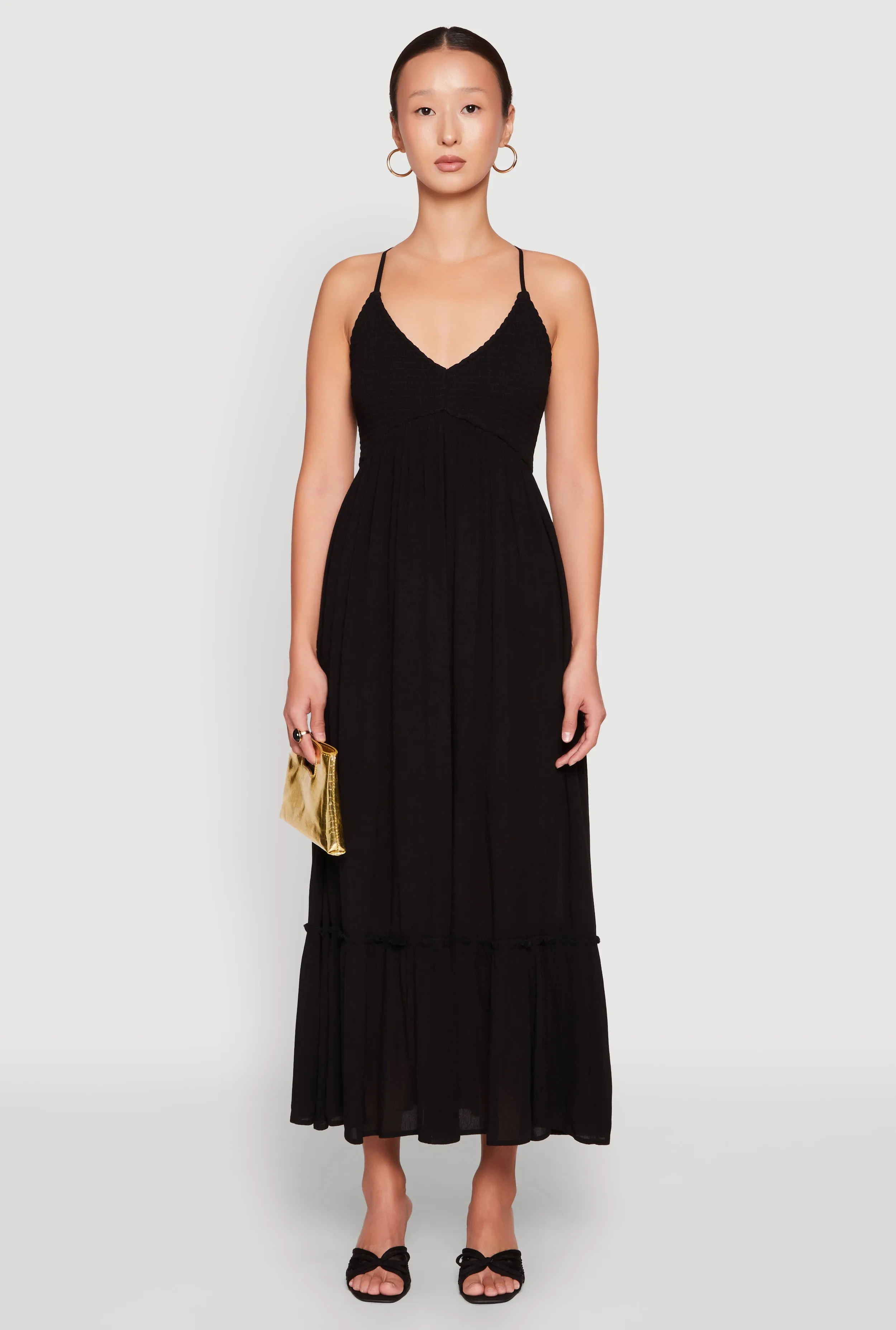 Still Lake Almost Famous Smocked O Ring Tiered Maxi Dress