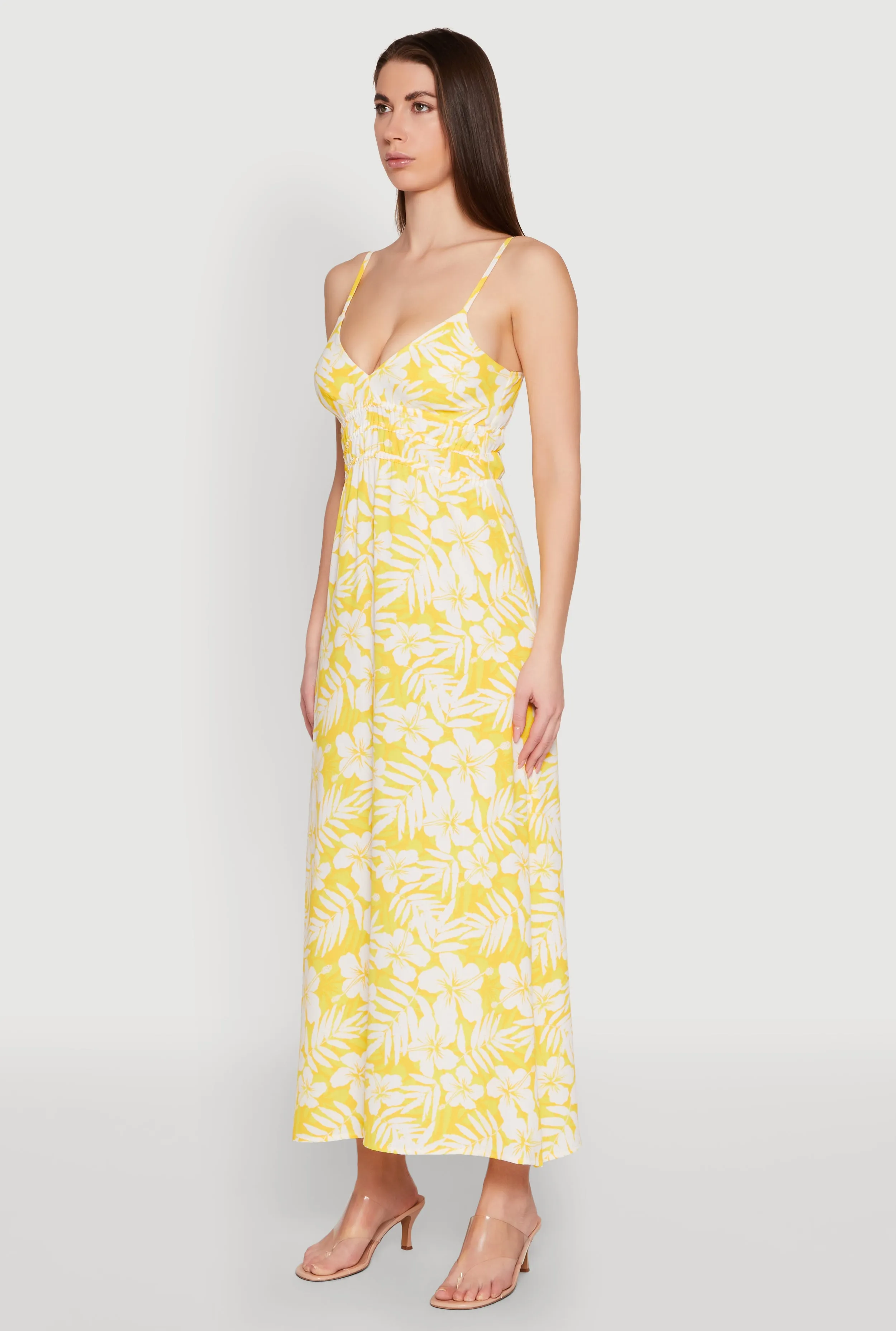 Tropical Floral Print Empire Waist Maxi Dress Wall Glow Turquoise Glow