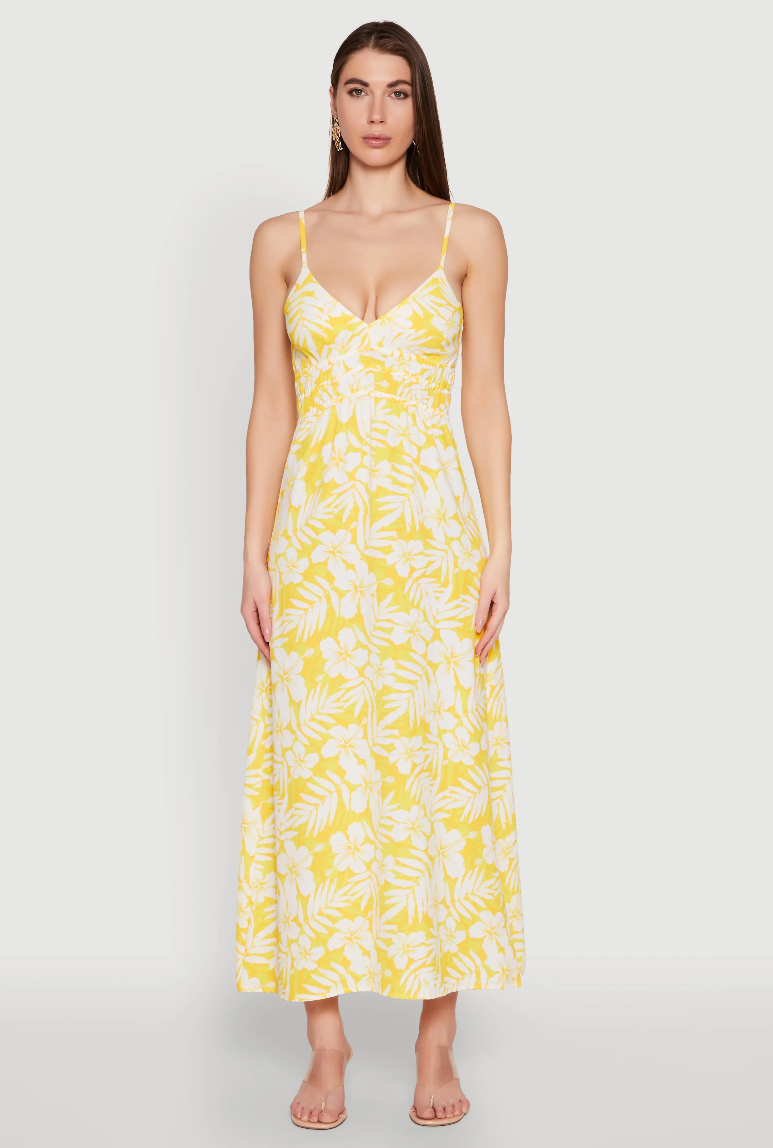 Tropical Floral Print Empire Waist Maxi Dress Topaz Glow