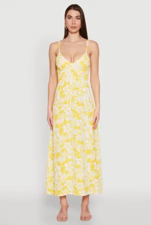 Tropical Floral Print Empire Waist Maxi Dress Topaz Glow
