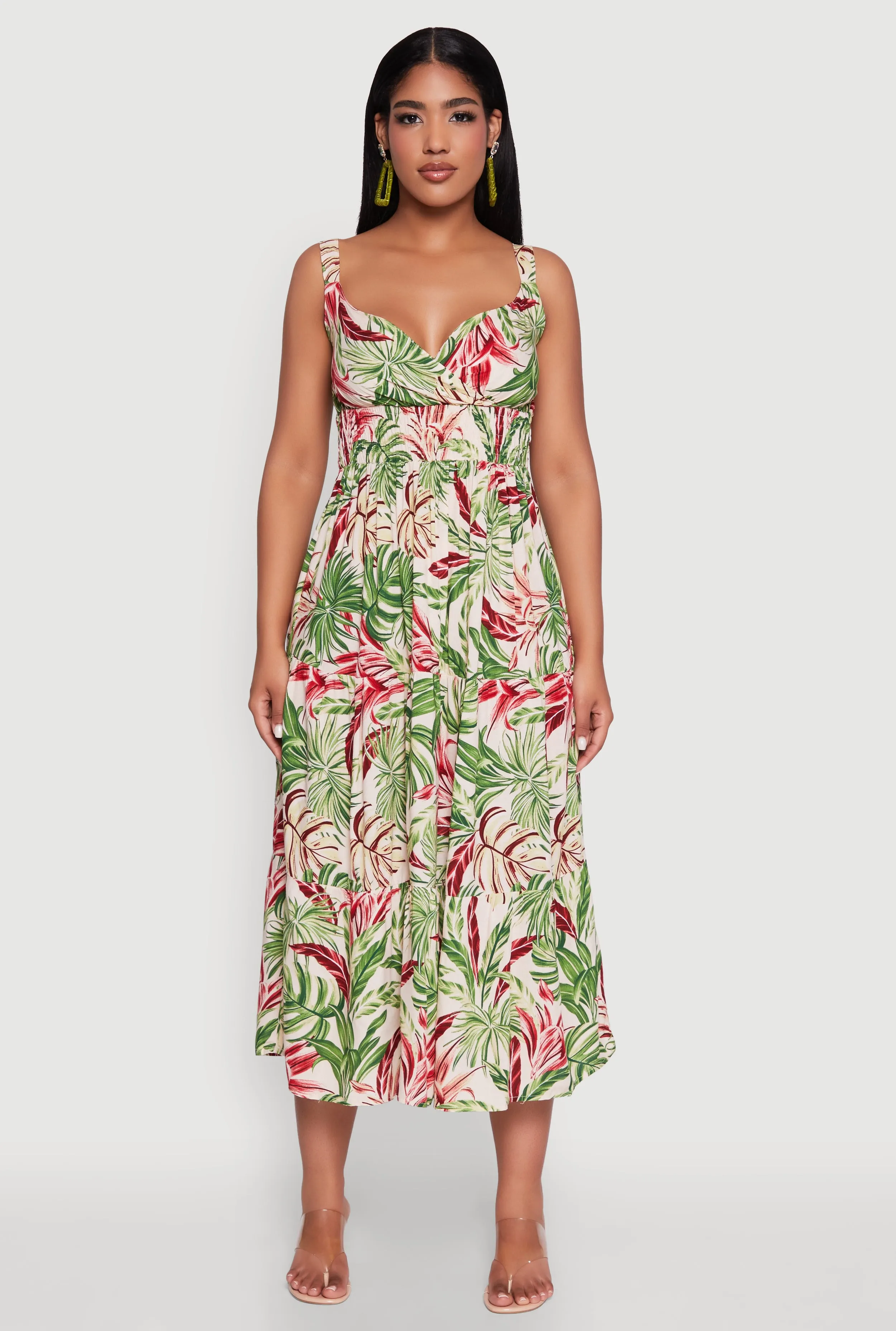 Quartz Glow Fresh Air Tropical Leaf Print Empire Waist Sundress