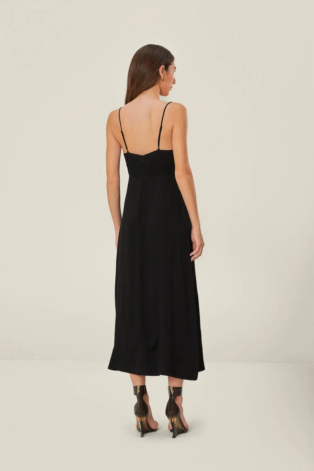Ice Lake Black Flowered Bust Midi Dress