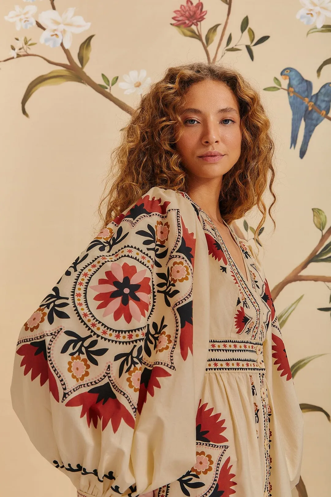 Fantasy Touch Street Glow Cream Cashew Mandala Maxi Dress