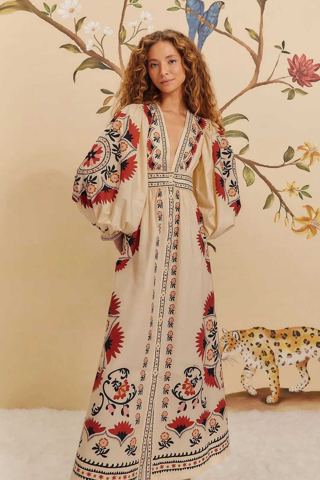 Perfect for casual outings or formal events this dress can be styled to suit any occasion Cream Cashew Mandala Maxi Dress