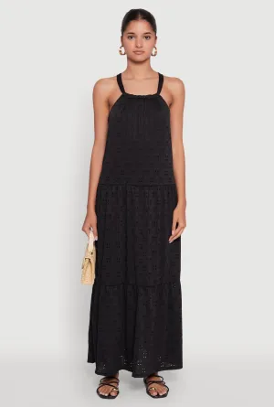 Eyelet Tiered A-Line Maxi Dress Voile Glow Muslin Soft