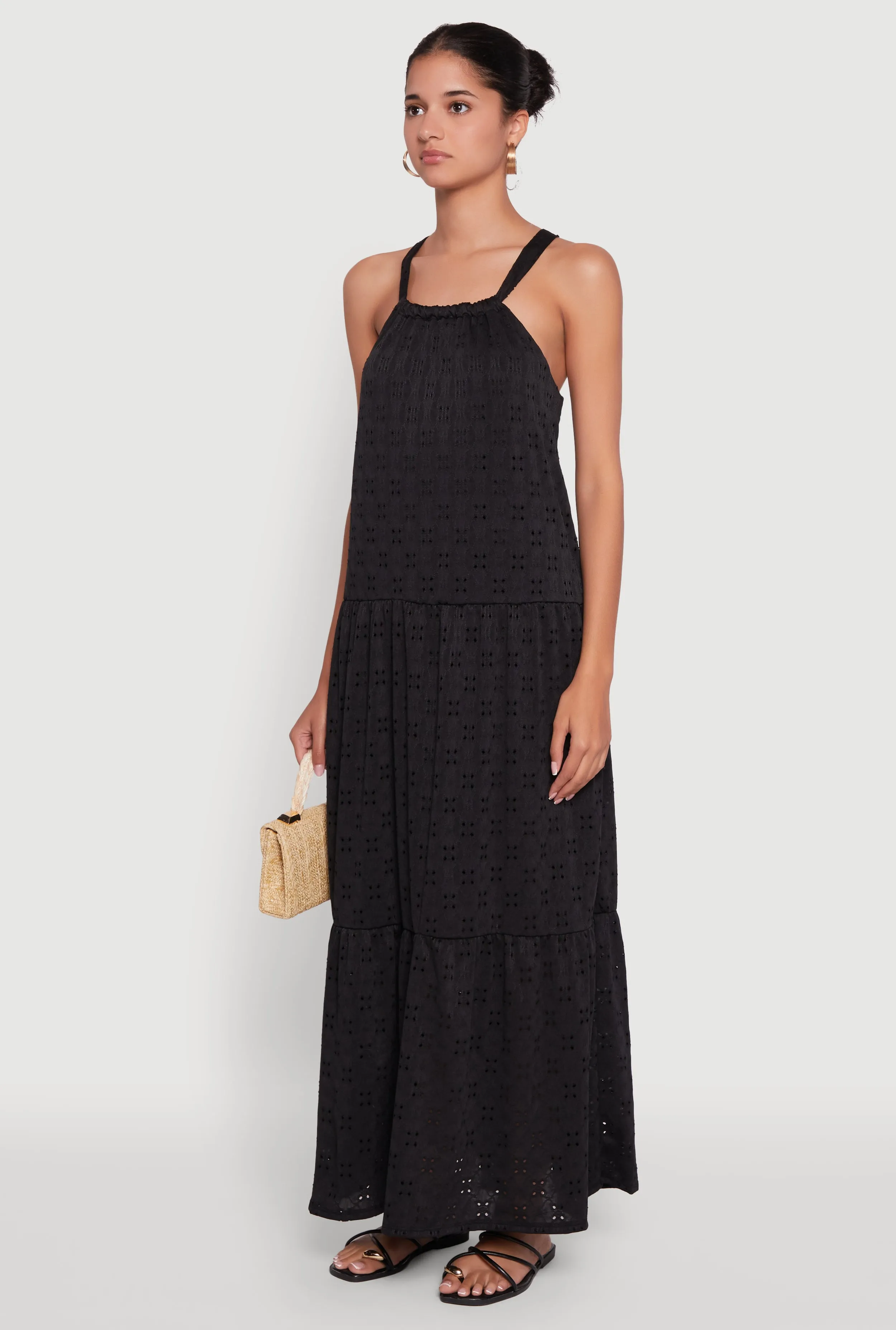 Maxi dress with belt Eyelet Tiered A-Line Maxi Dress