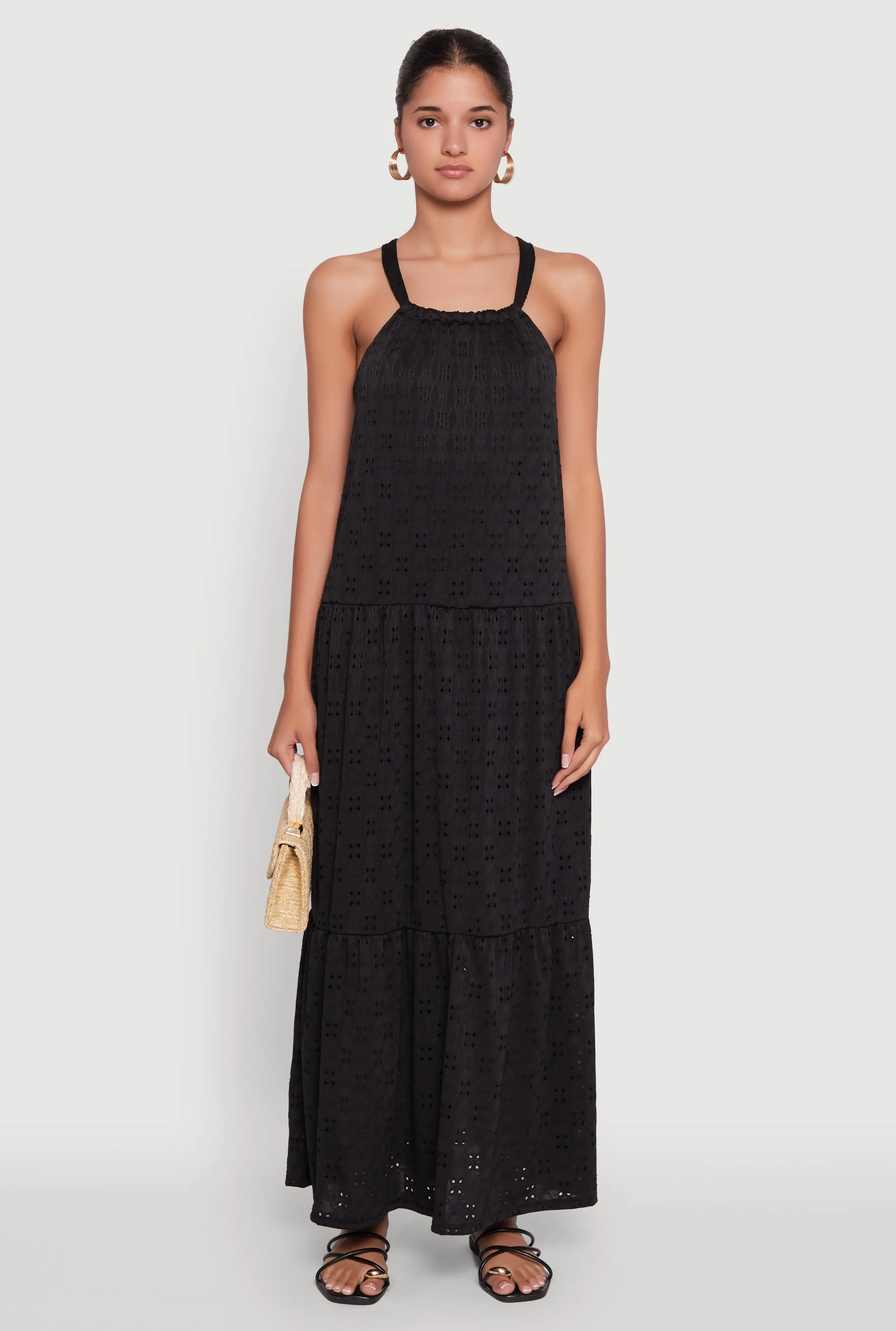 Eyelet Tiered A-Line Maxi Dress Voile Glow Muslin Soft