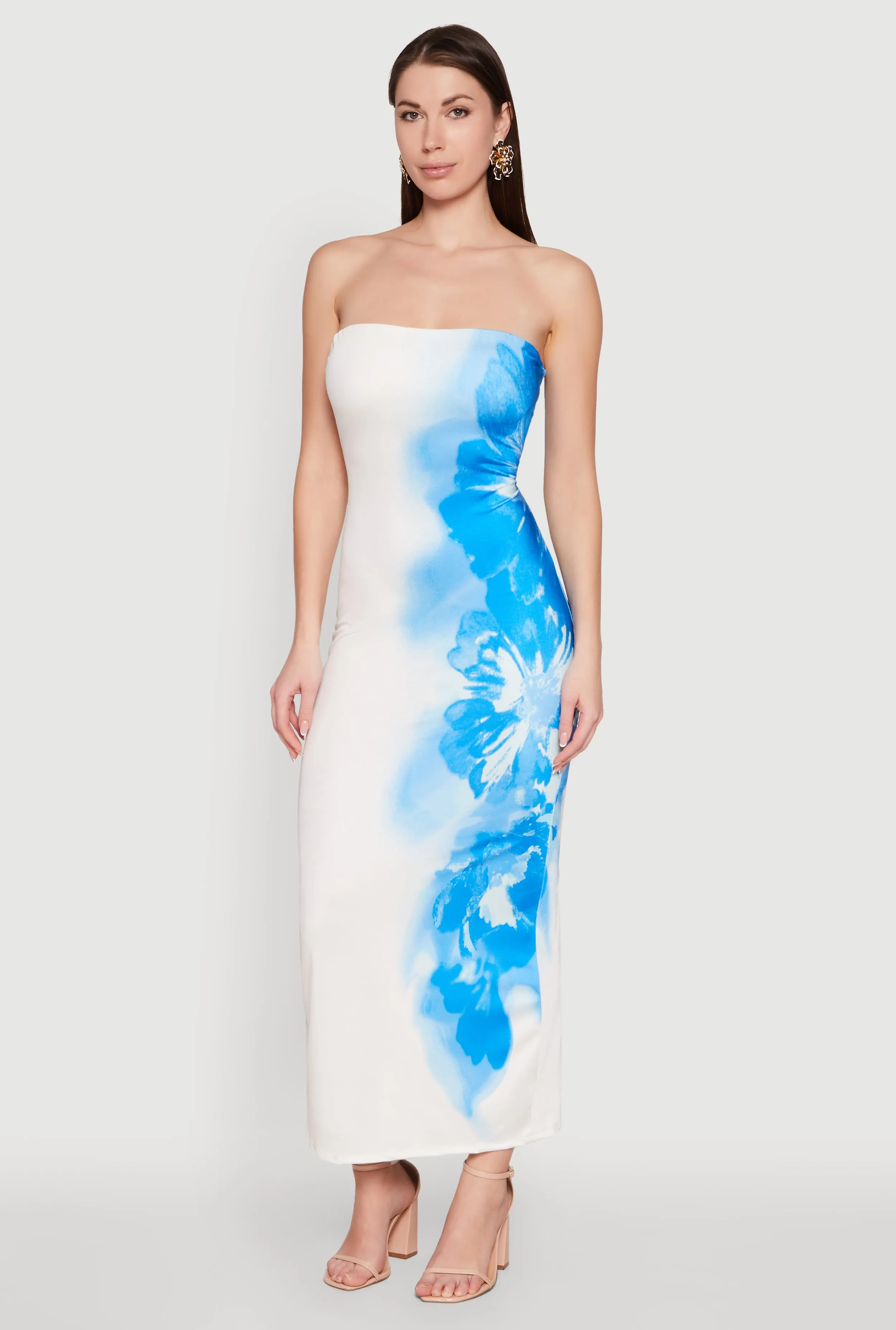 Ombre Floral Maxi Tube Dress Feminine flowing piece Romantic resort wear