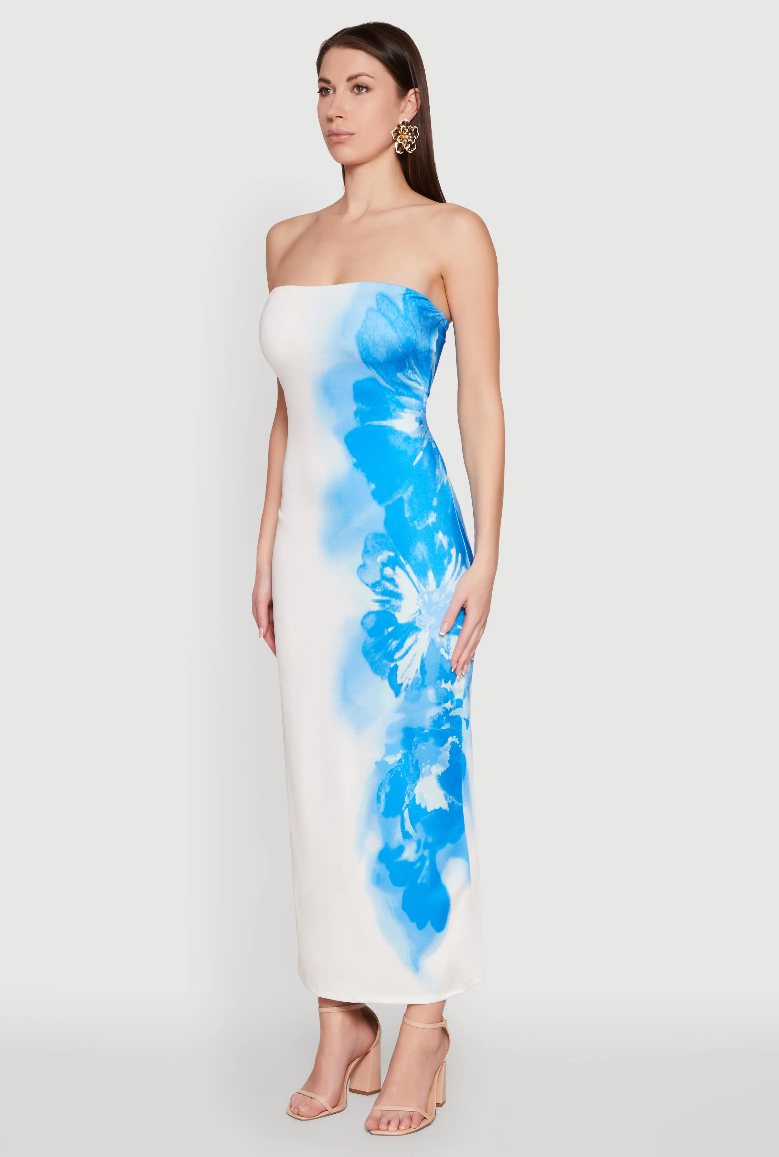 Pine Path Ombre Floral Maxi Tube Dress