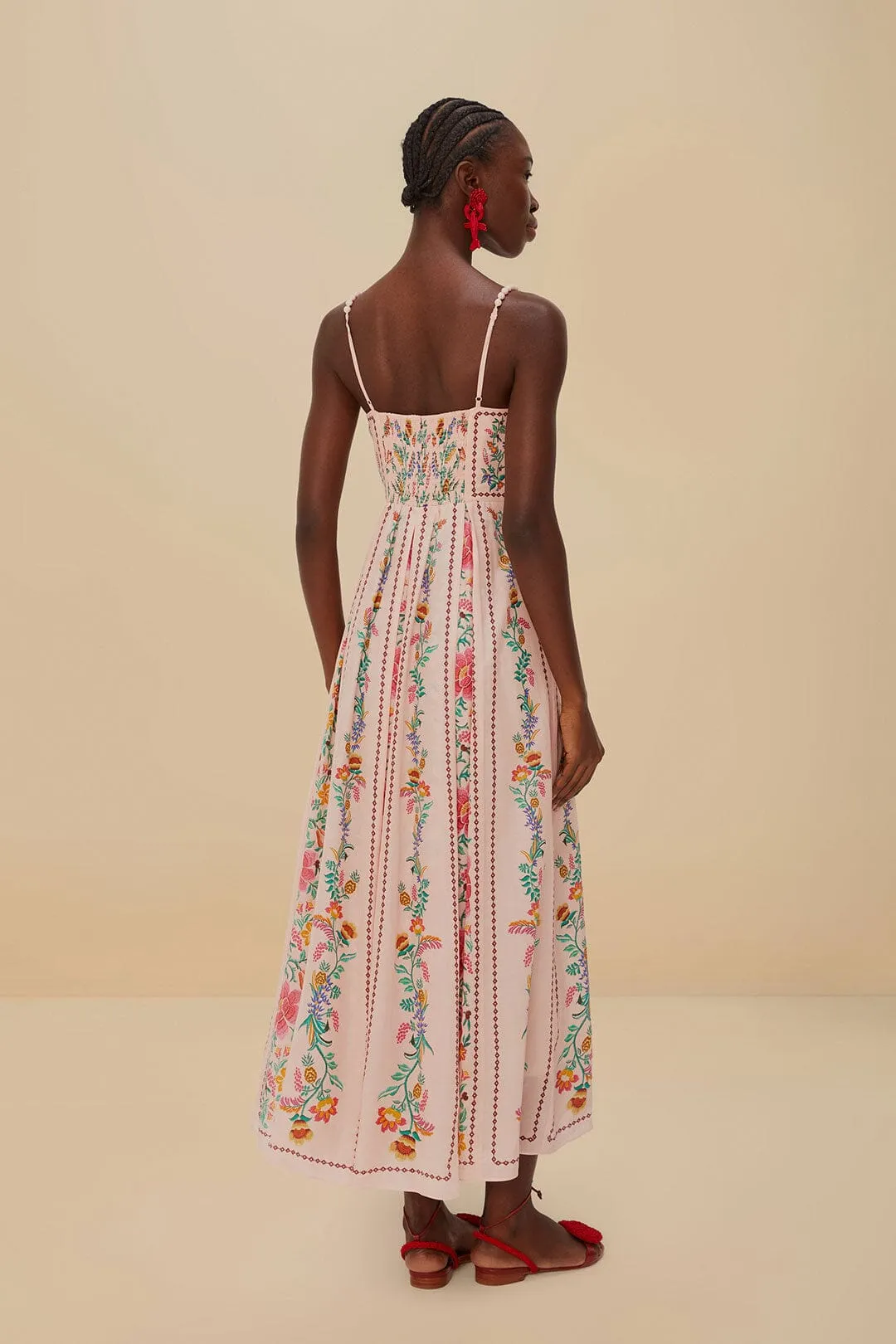 Scandi Clean Open Back Pink Delicate Forest Maxi Dress