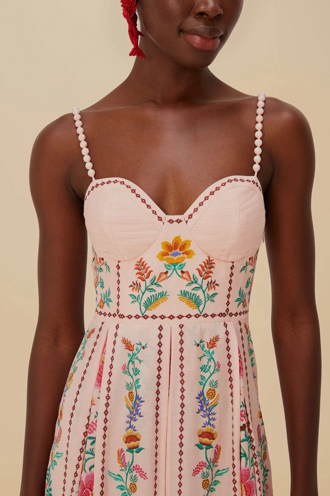 Pink Delicate Forest Maxi Dress Pleat Art
