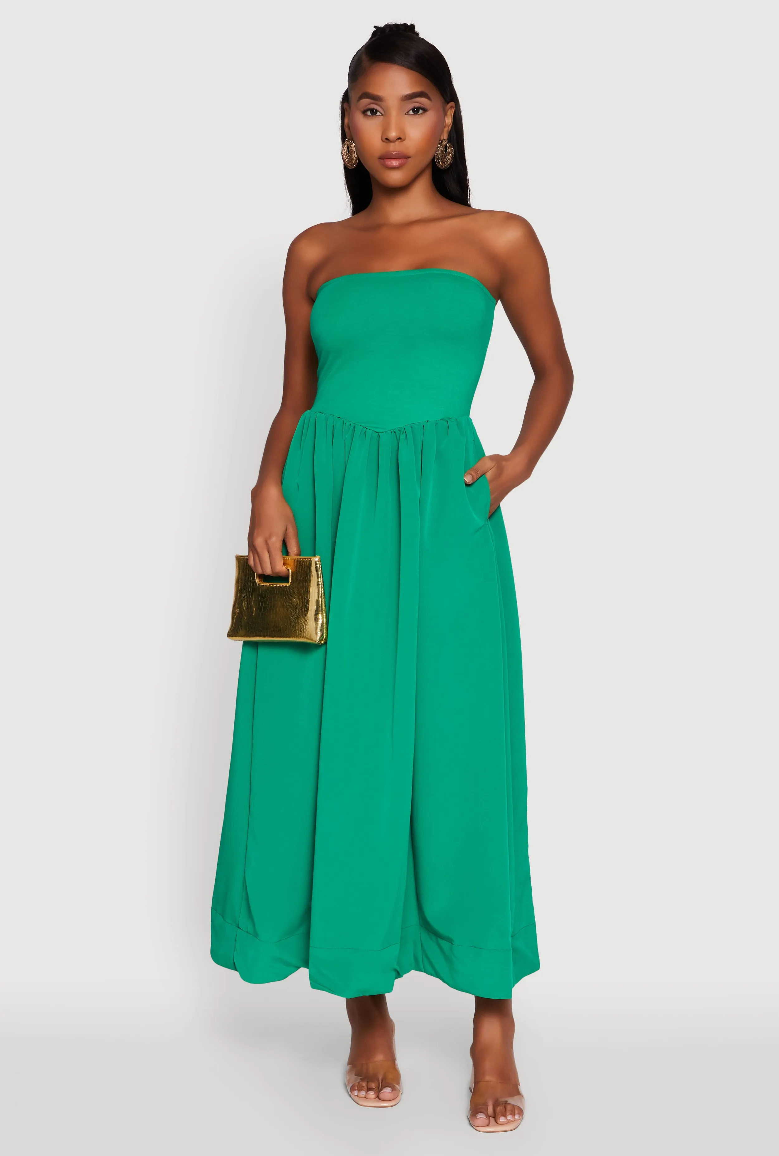 Sun shield Strapless A-Line Maxi Dress with Pockets