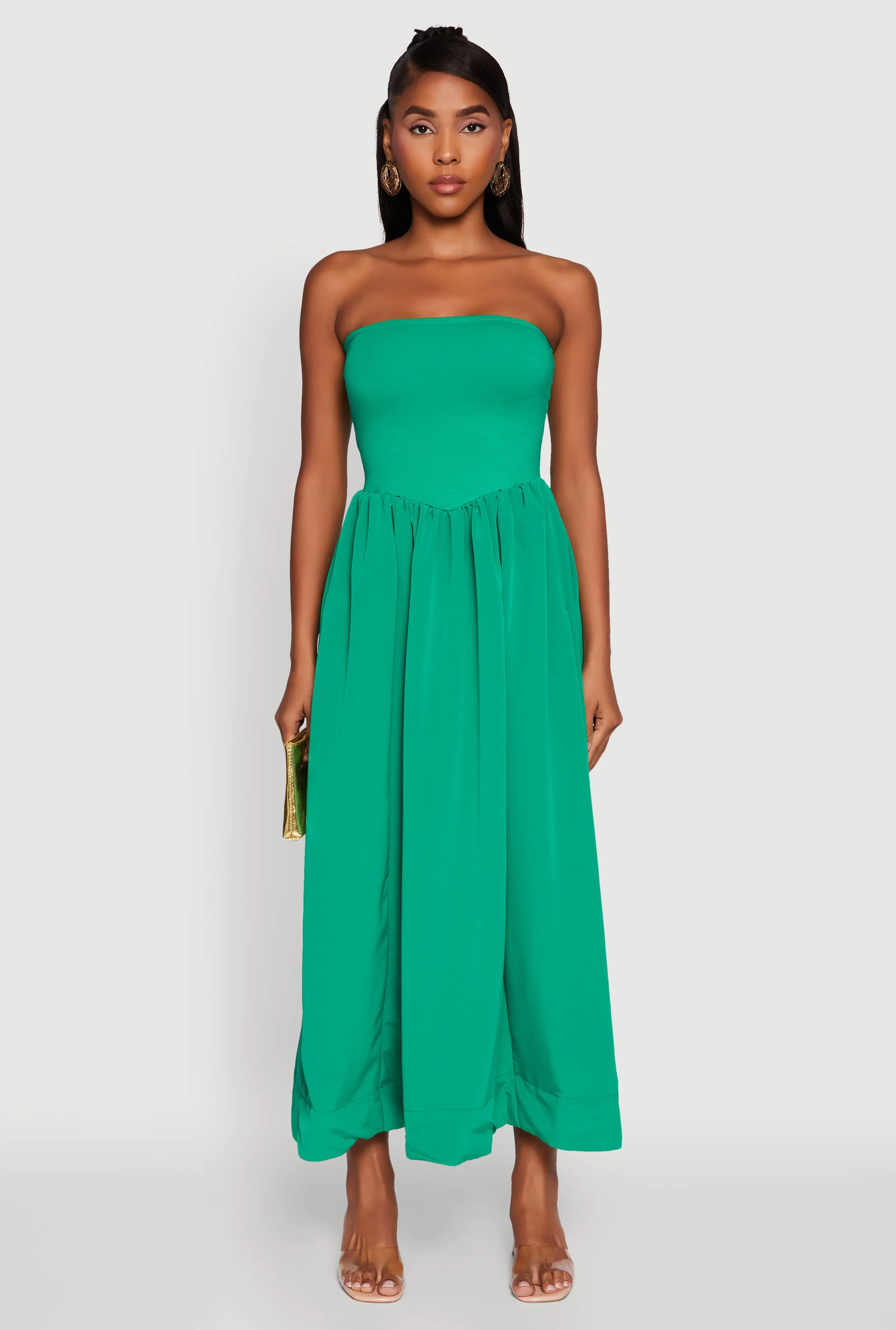 Strapless A-Line Maxi Dress with Pockets Tower View