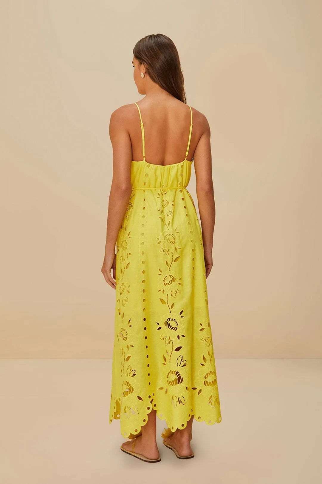 Sapphire Shine Linen Drapes Yellow Richelieu Sleeveless LENZING? ECOVERO? Euroflax? Maxi Dress
