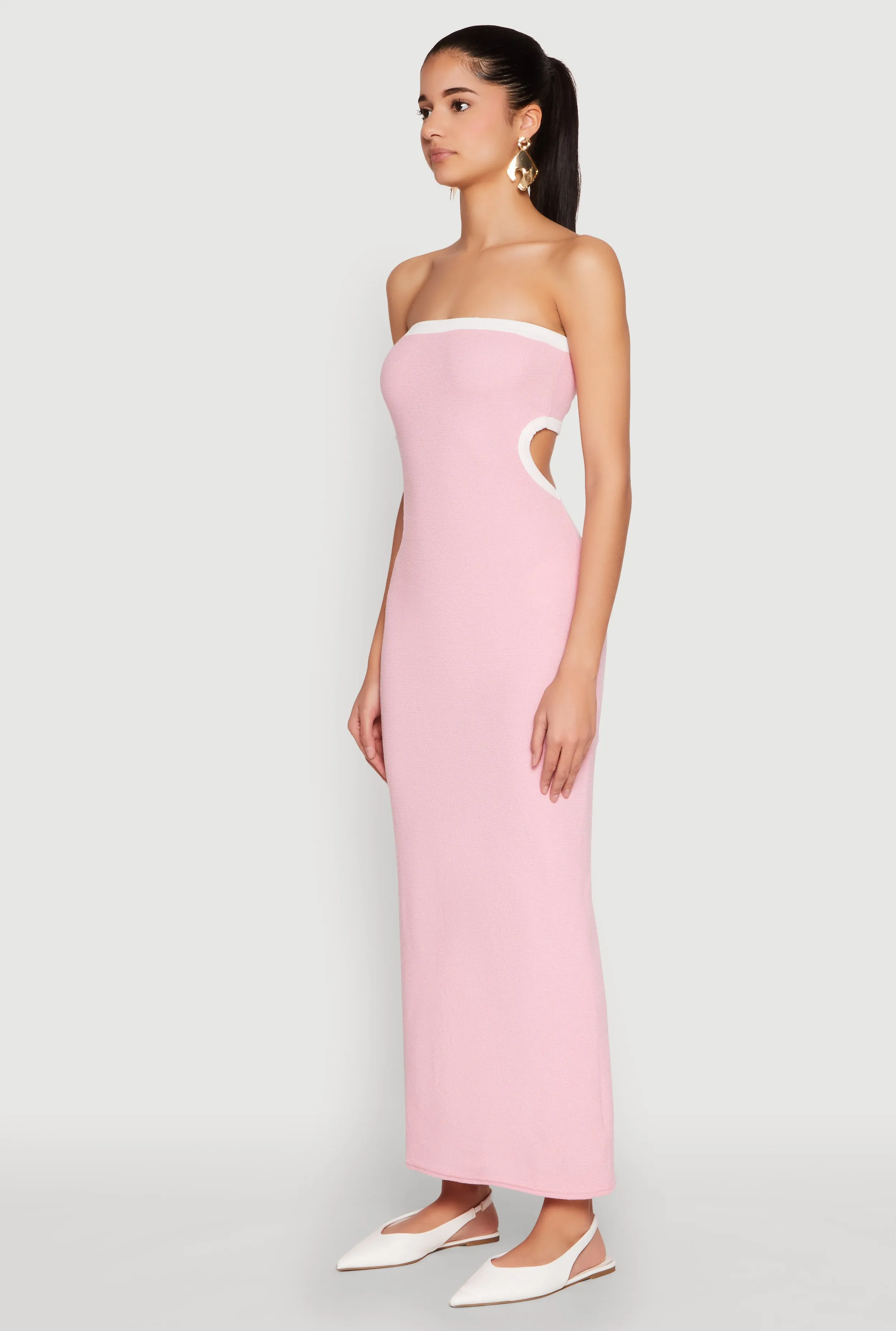 Crepe Glow Contrast Trim Cut Out Back Tube Dress