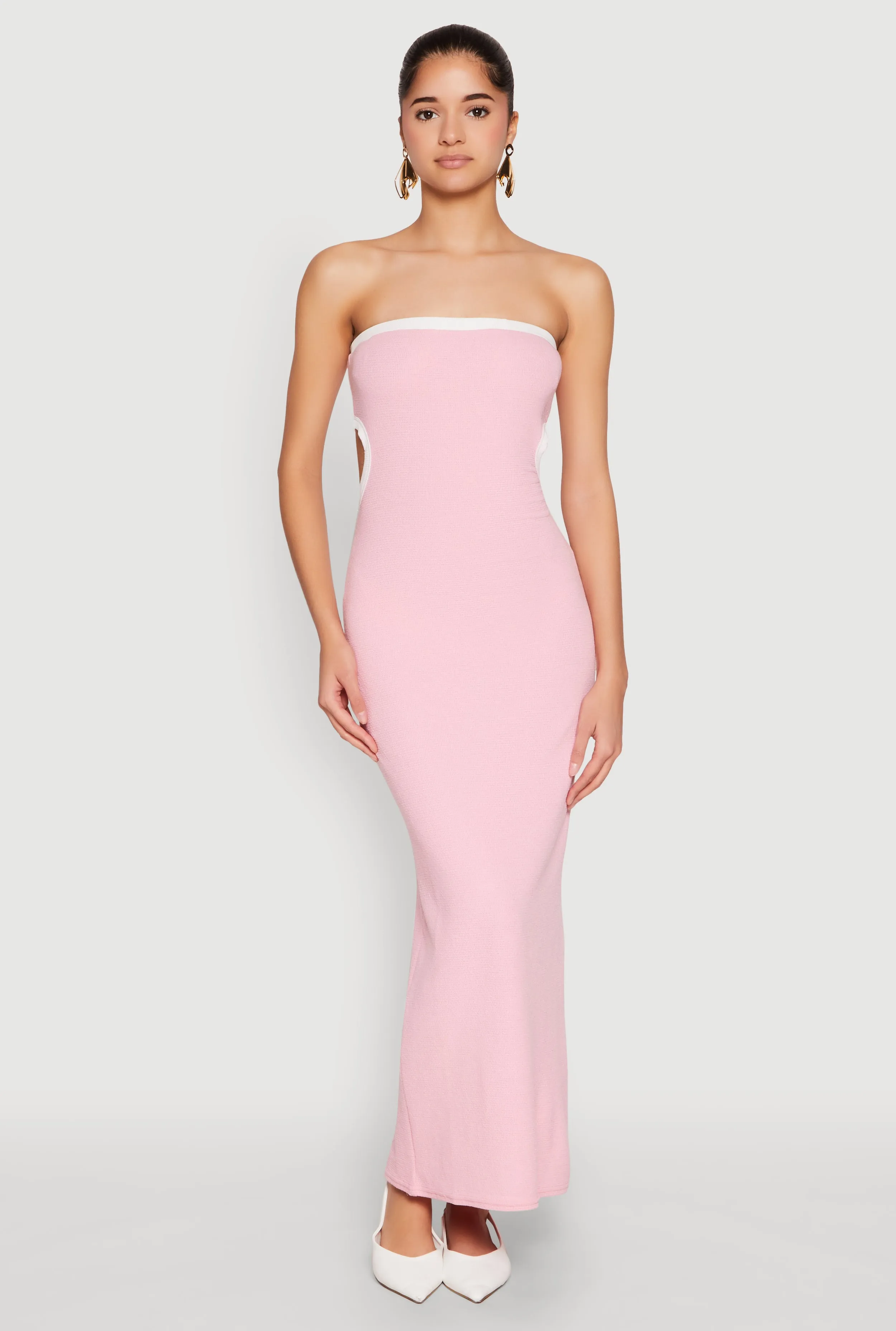 Light Glow Contrast Trim Cut Out Back Tube Dress