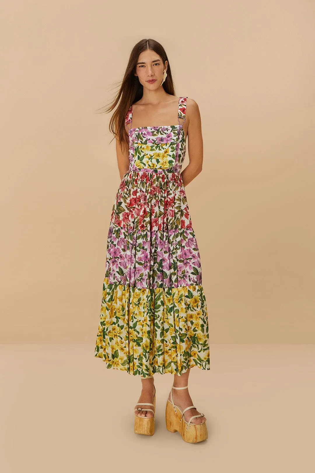 Winter Soft Mixed Bougainvillea Sleeveless Maxi Dress