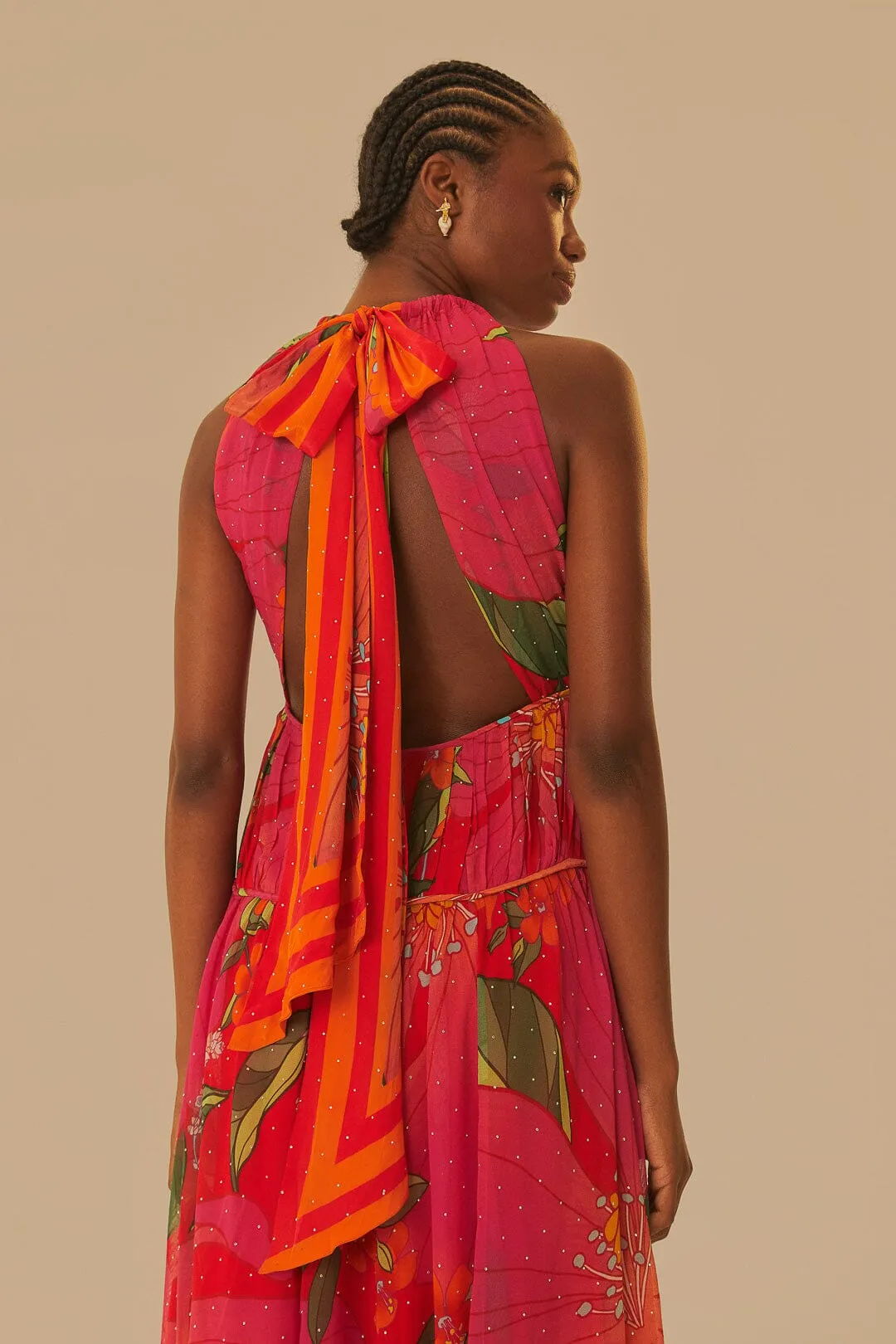 Red Pietra Floral Sleeveless Maxi Dress french chic breath easy