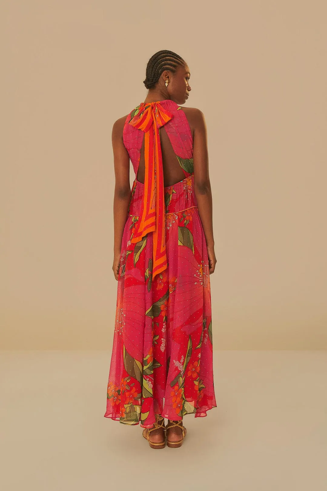Red Pietra Floral Sleeveless Maxi Dress Sunset Peak