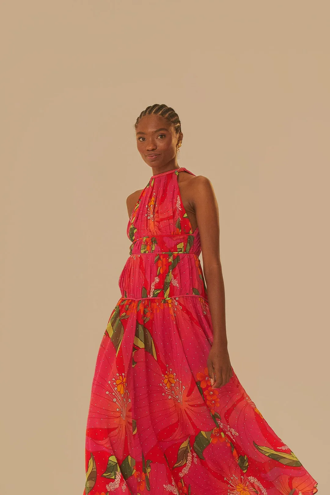 Comfortable night dress Red Pietra Floral Sleeveless Maxi Dress