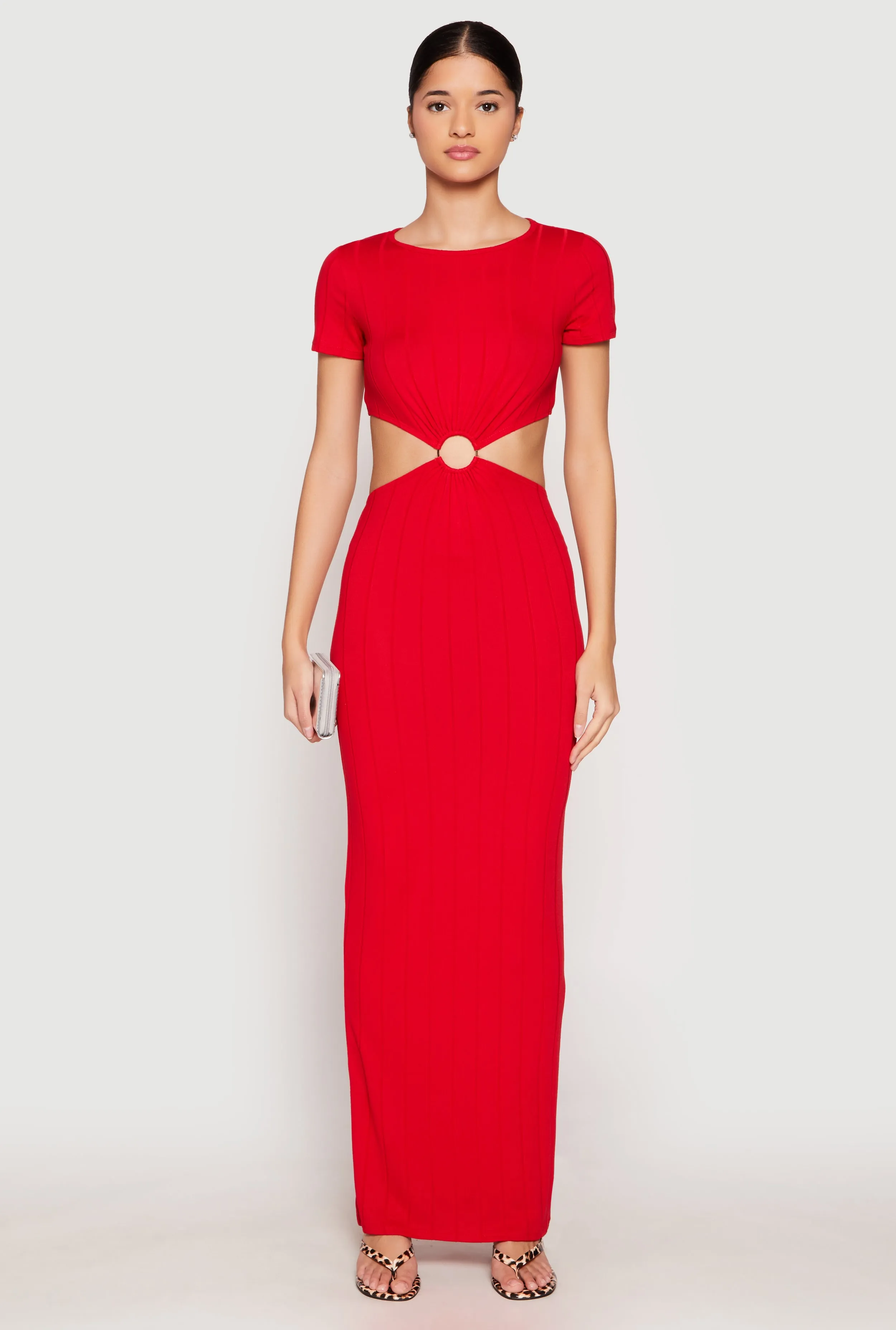 Ribbed Knit O Ring Cut Out Maxi Dress Paper Wall