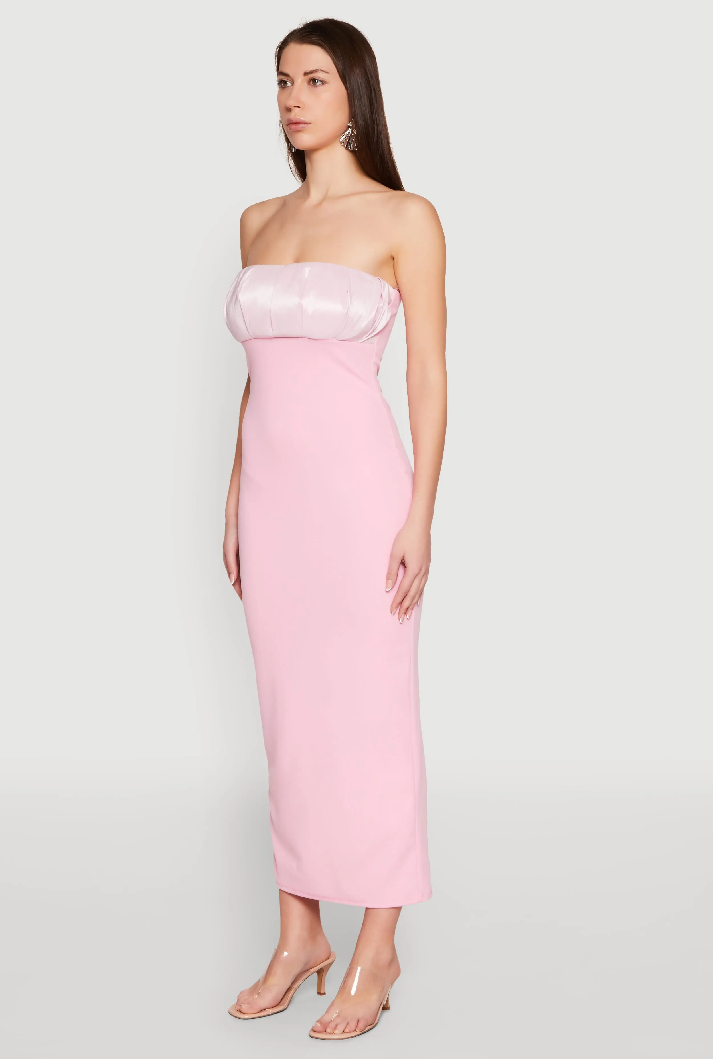 Agate Shine Voile Light Empire Waist Slit Back Maxi Dress
