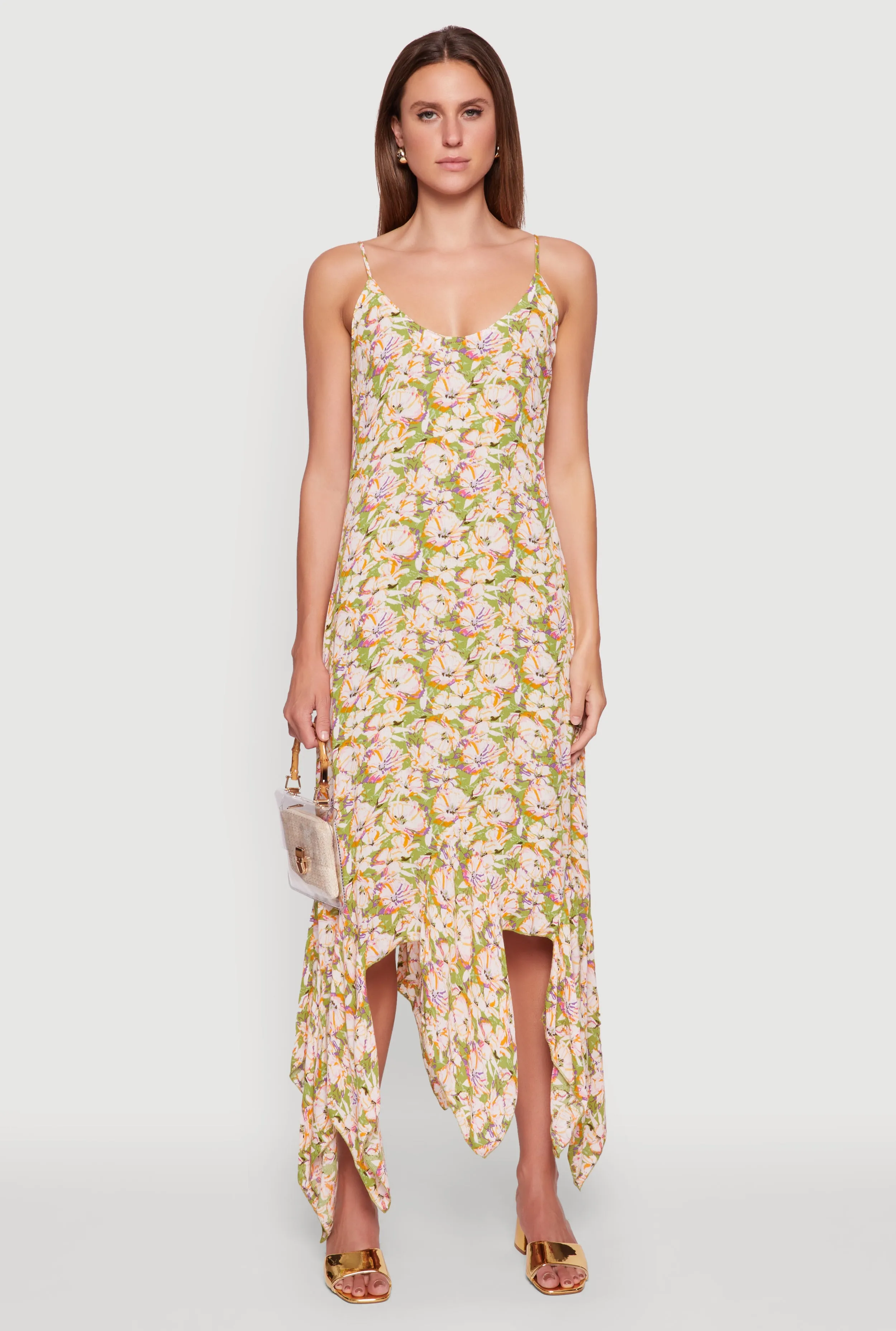 Floral Print Sleeveless Long Slip Dress with Open Tie Back Easy-to-wear long dress Fashionable day-to-night gown