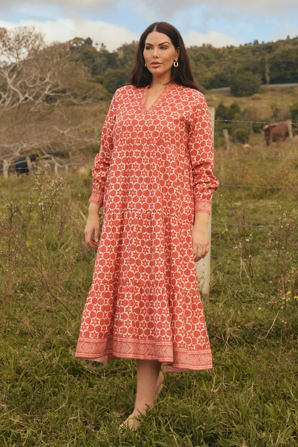Sabre V-Neck Dress in Lunar Eclipse Ruby Shine