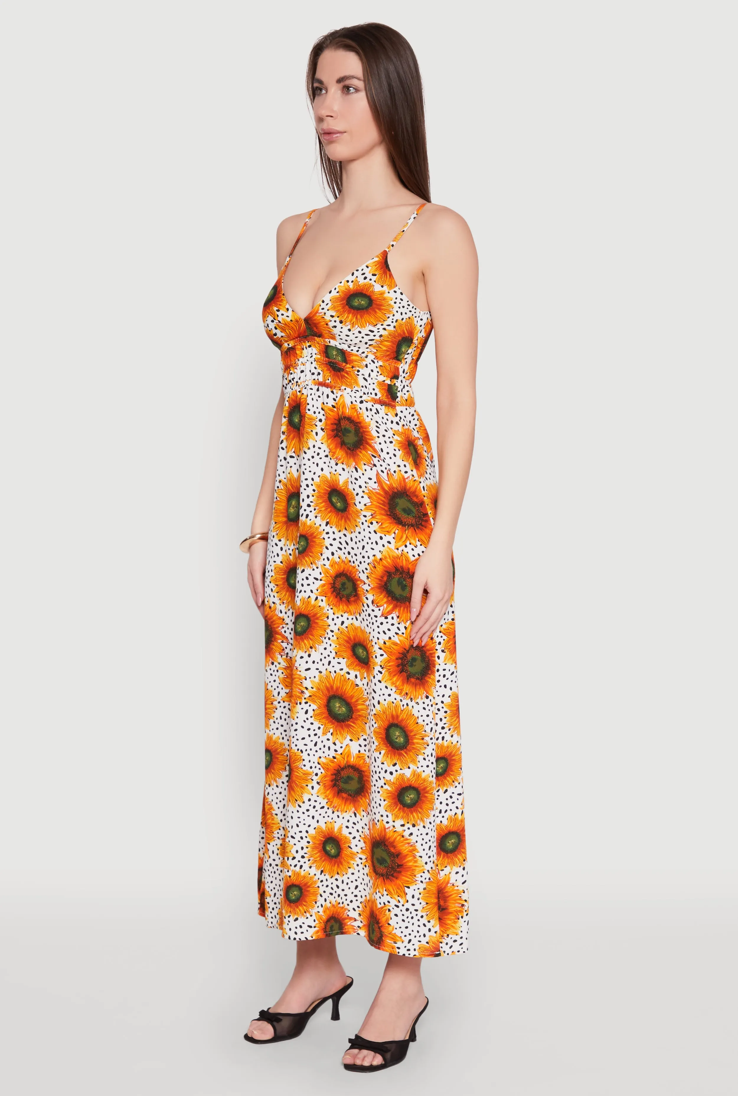 Blush Tone Sunset Peak Sunflower Print Empire Waist Dress