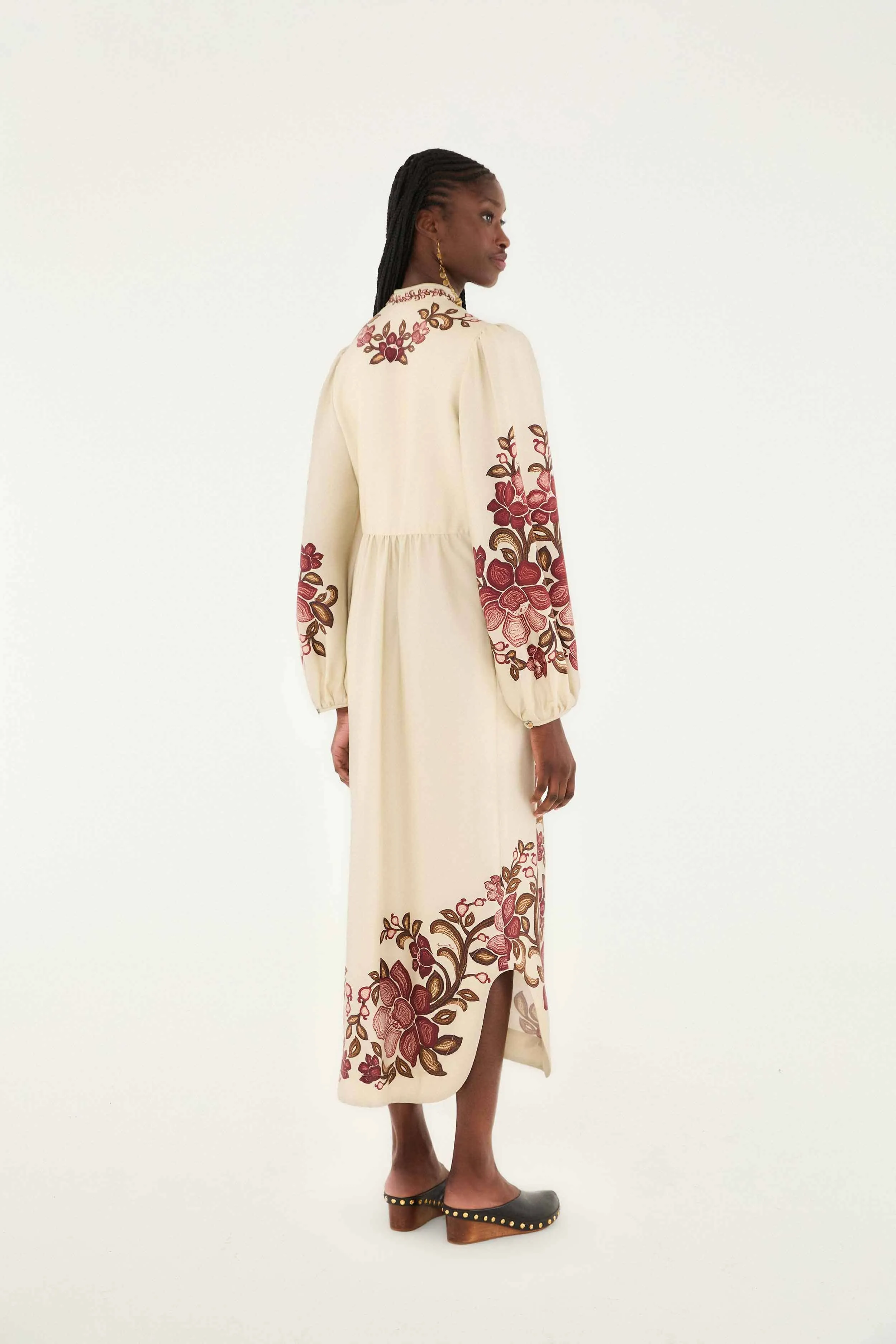 Emerald Glow Sand Renata Floral Long Sleeve Midi Dress