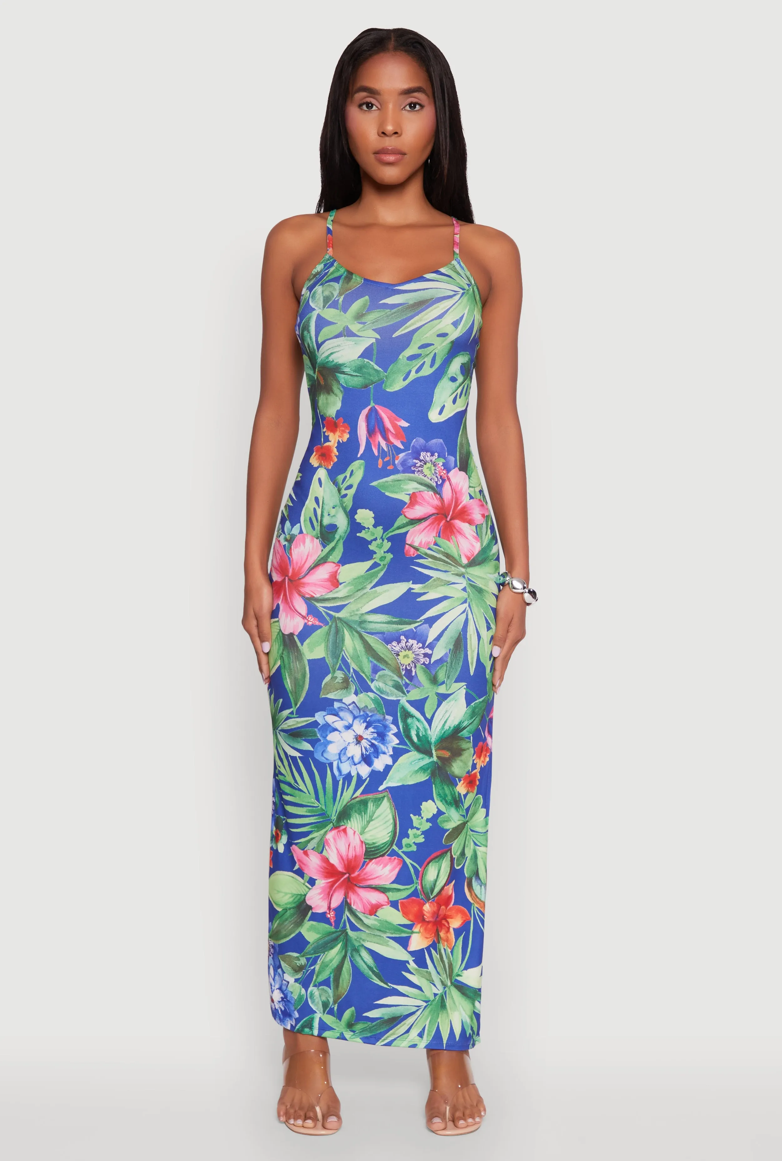 Haute Monde Sleeveless Scoop Neck Floral Maxi Dress Retro Mode