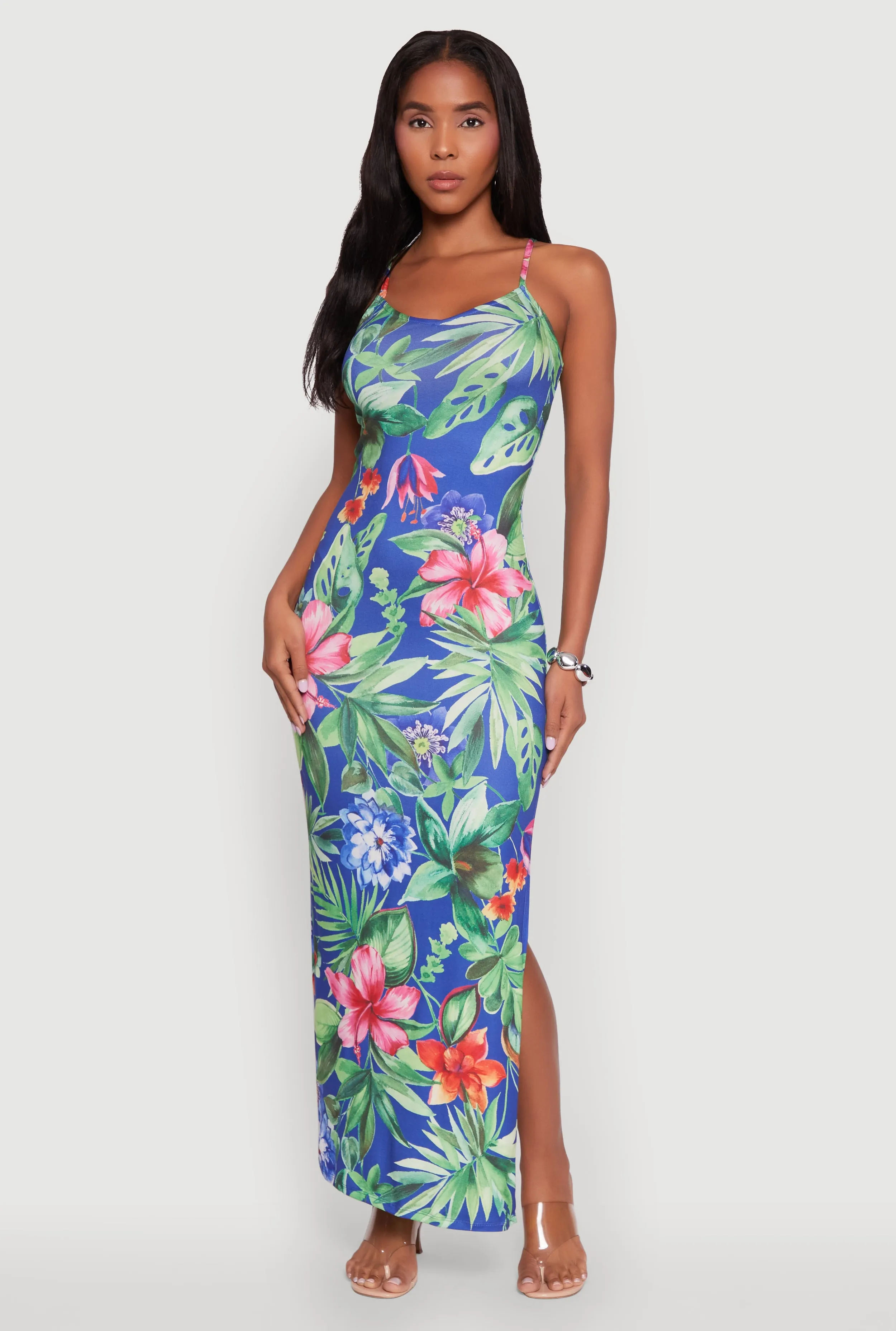 Haute Monde Sleeveless Scoop Neck Floral Maxi Dress Ethnic Vibe Bamboo Shade