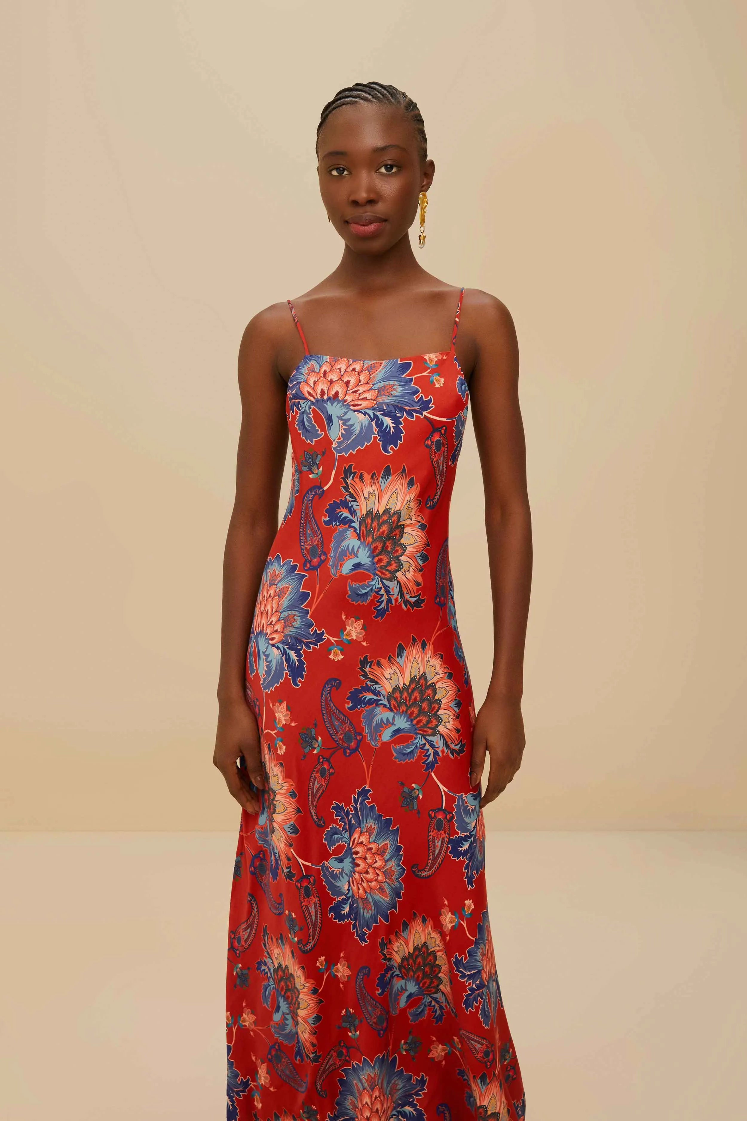 Minimal Line Print Art Red Luang LENZING? Maxi Dress