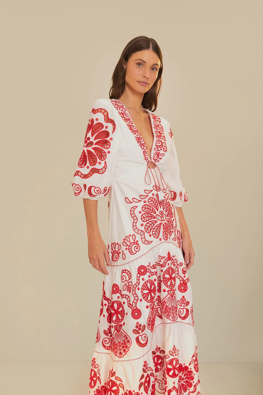 White Richelieu V Neck Maxi Dress Dance Floor