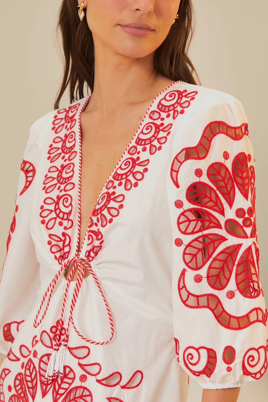 Field Walk Feather Glow White Richelieu V Neck Maxi Dress