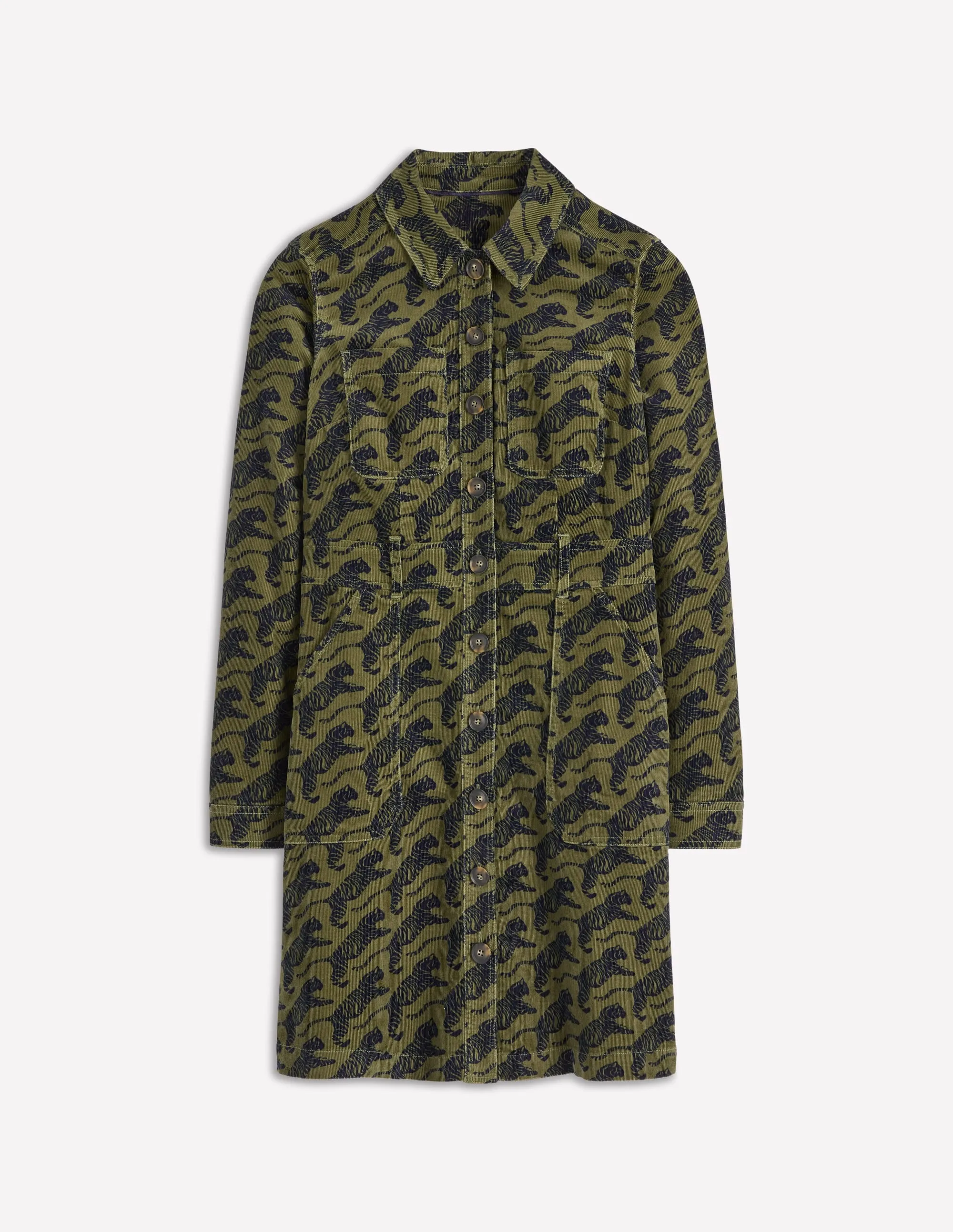Amanda Cord Short Dress-Woodland Green, Leaping Tiger Moisture Management