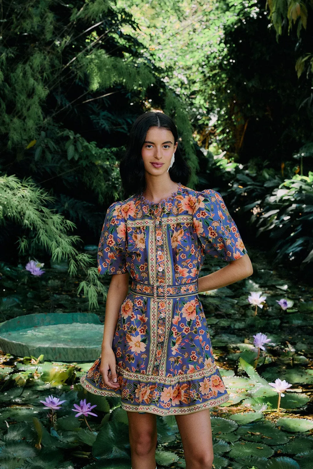 Reinforced Elbows Glow Heat Blue Superbloom Tapestry Organic Cotton Mini Dress