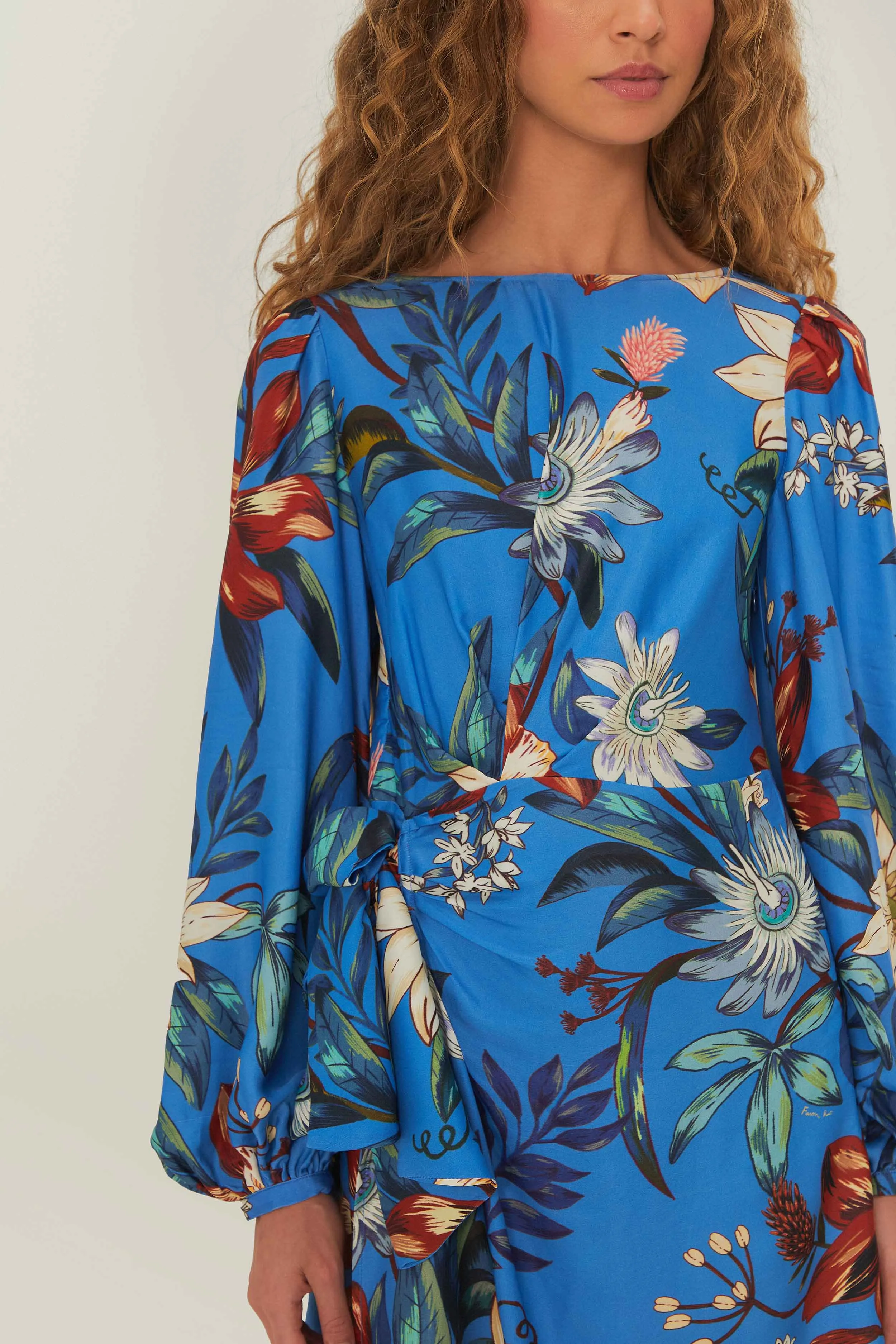 Blue Surreal Flowers Wrap LENZING? ECOVERO? Mini Dress Trend Beat Glow Warm