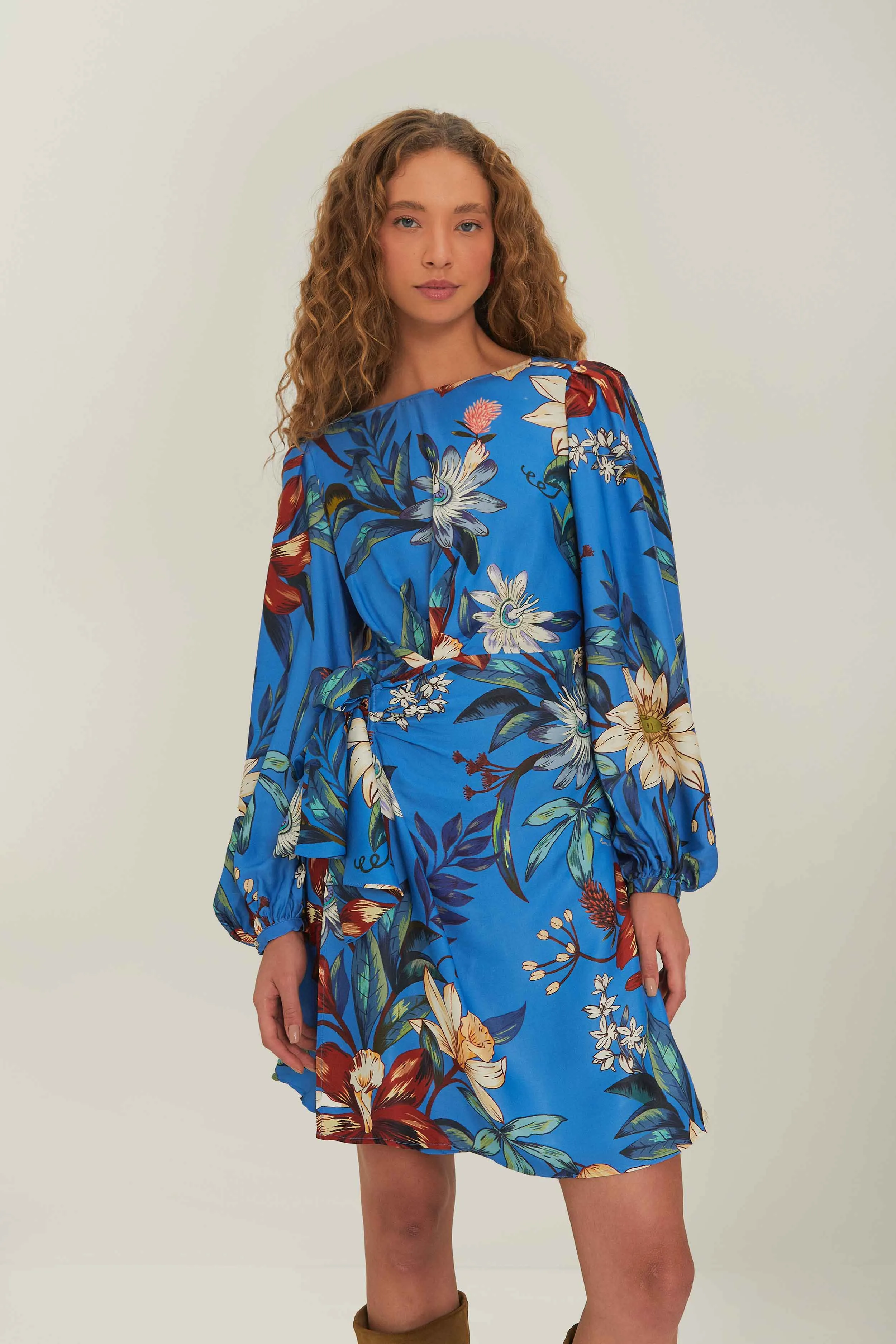 Cozy Look Blue Surreal Flowers Wrap LENZING? ECOVERO? Mini Dress