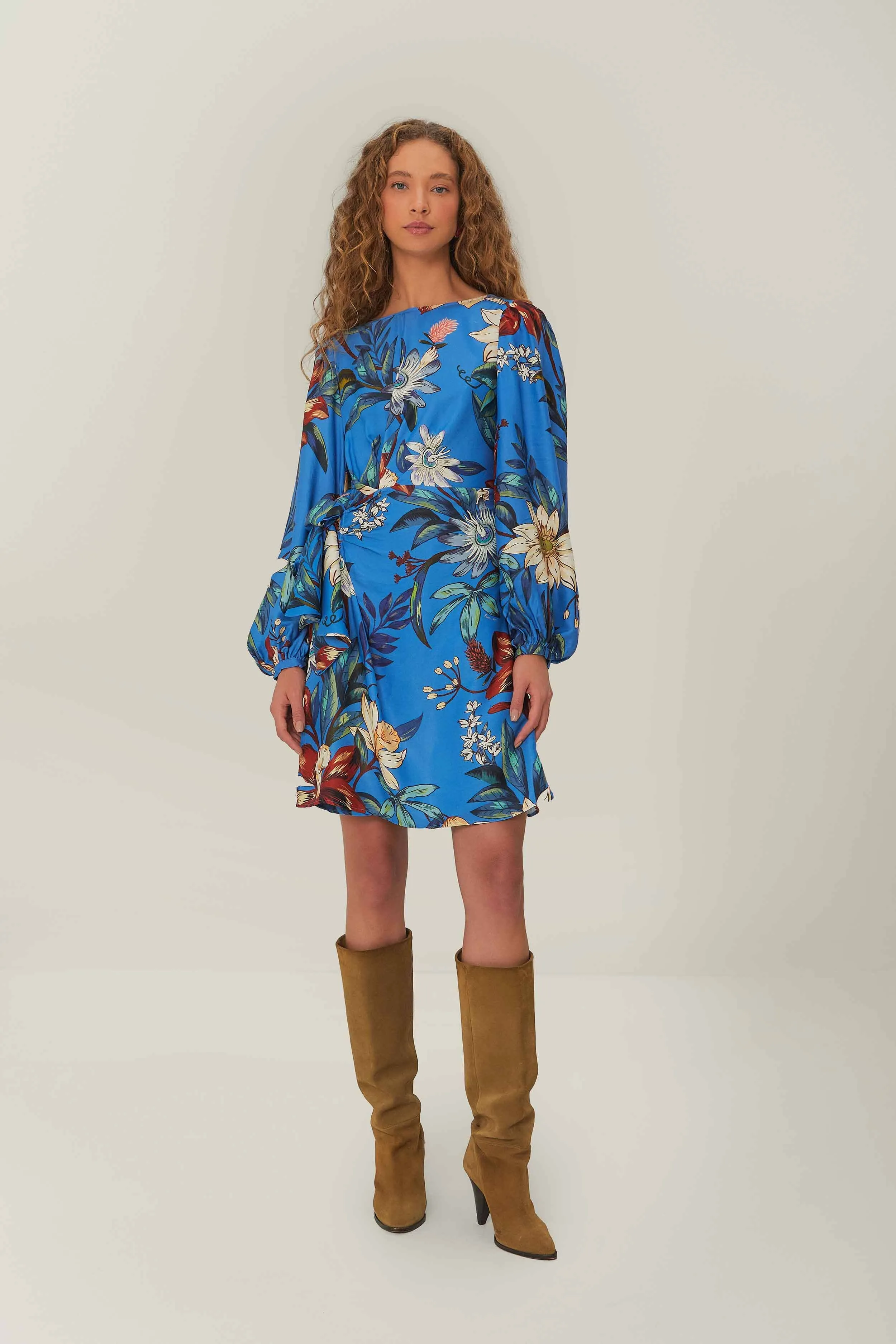 Blue Surreal Flowers Wrap LENZING? ECOVERO? Mini Dress Sleek Fit