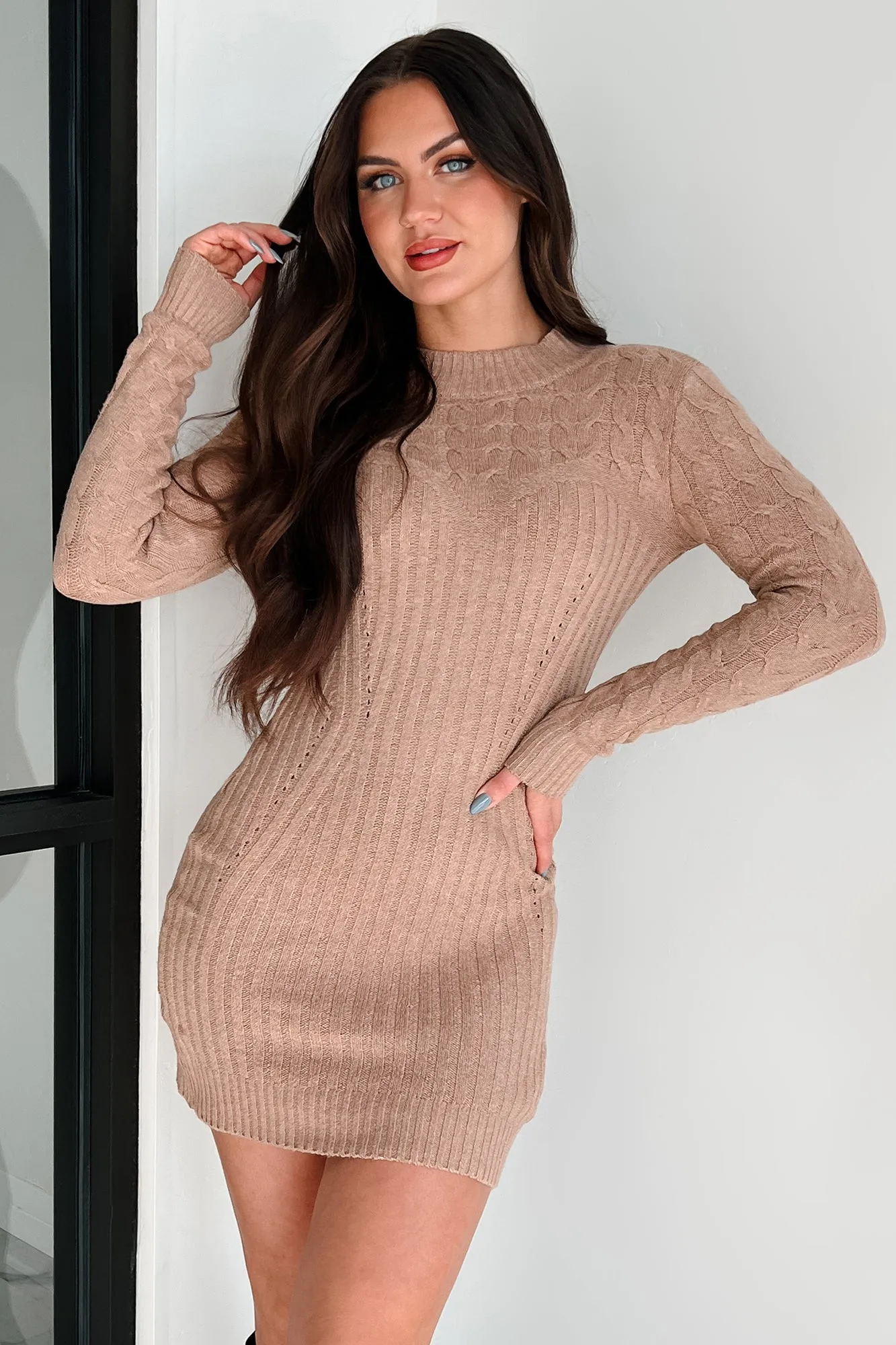Gimme A Clue Sweater Dress (Camel) Show Edge Floral Print
