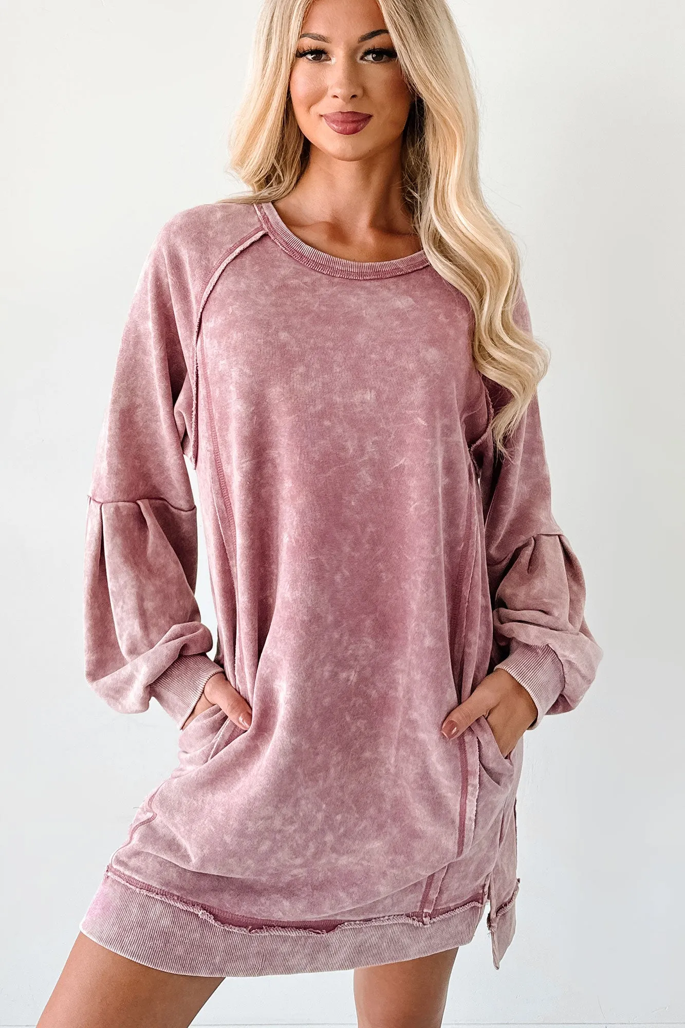 Laid-Back Glow Mineral Wash Long Sleeve Dress (Rose) UV Protection Flash Glow